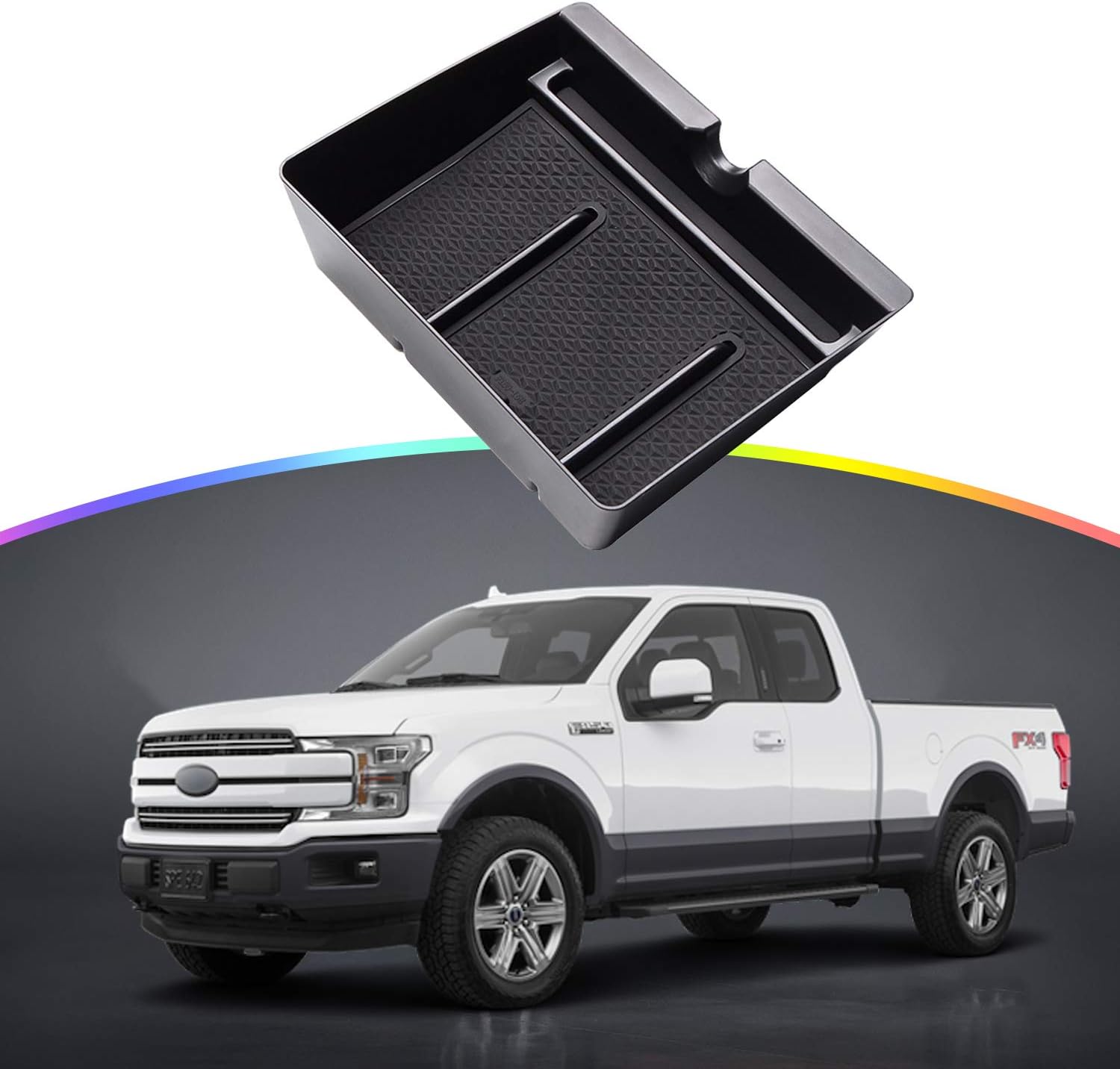 SKTU Center Console Organizer Compatible with 2015-2020 F150 F 150 F250 F350 Lariat 2018-2020 Expedition Insert Glove Box ABS Black Materials Tray Armrest Secondary Storage Box