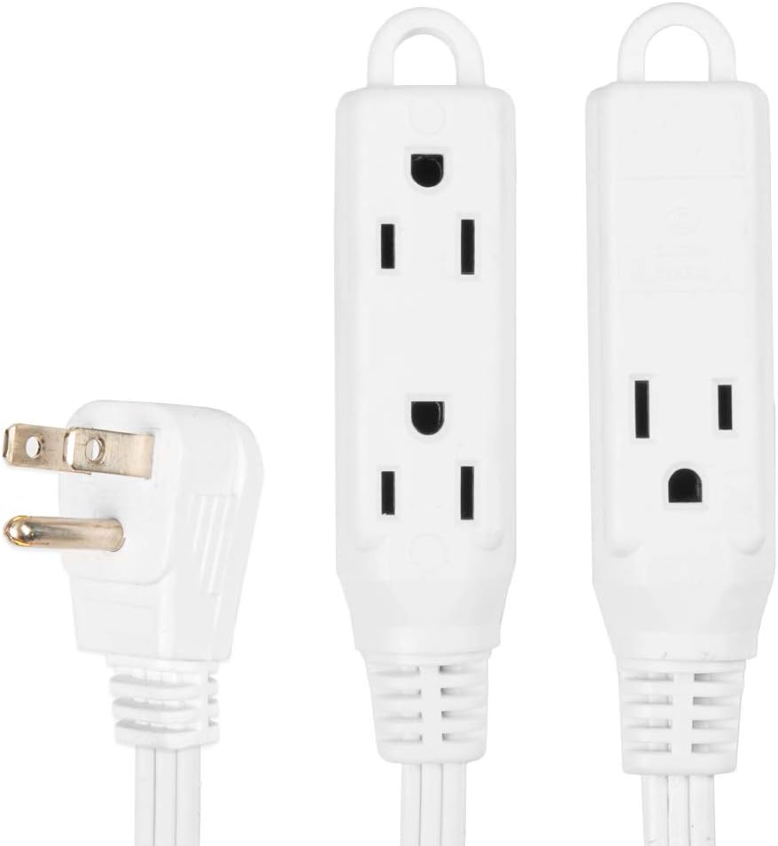 25 Ft White Extension Cord with 3 Electrical Power Outlet - 16/3 Durable White Cable Pack of 2