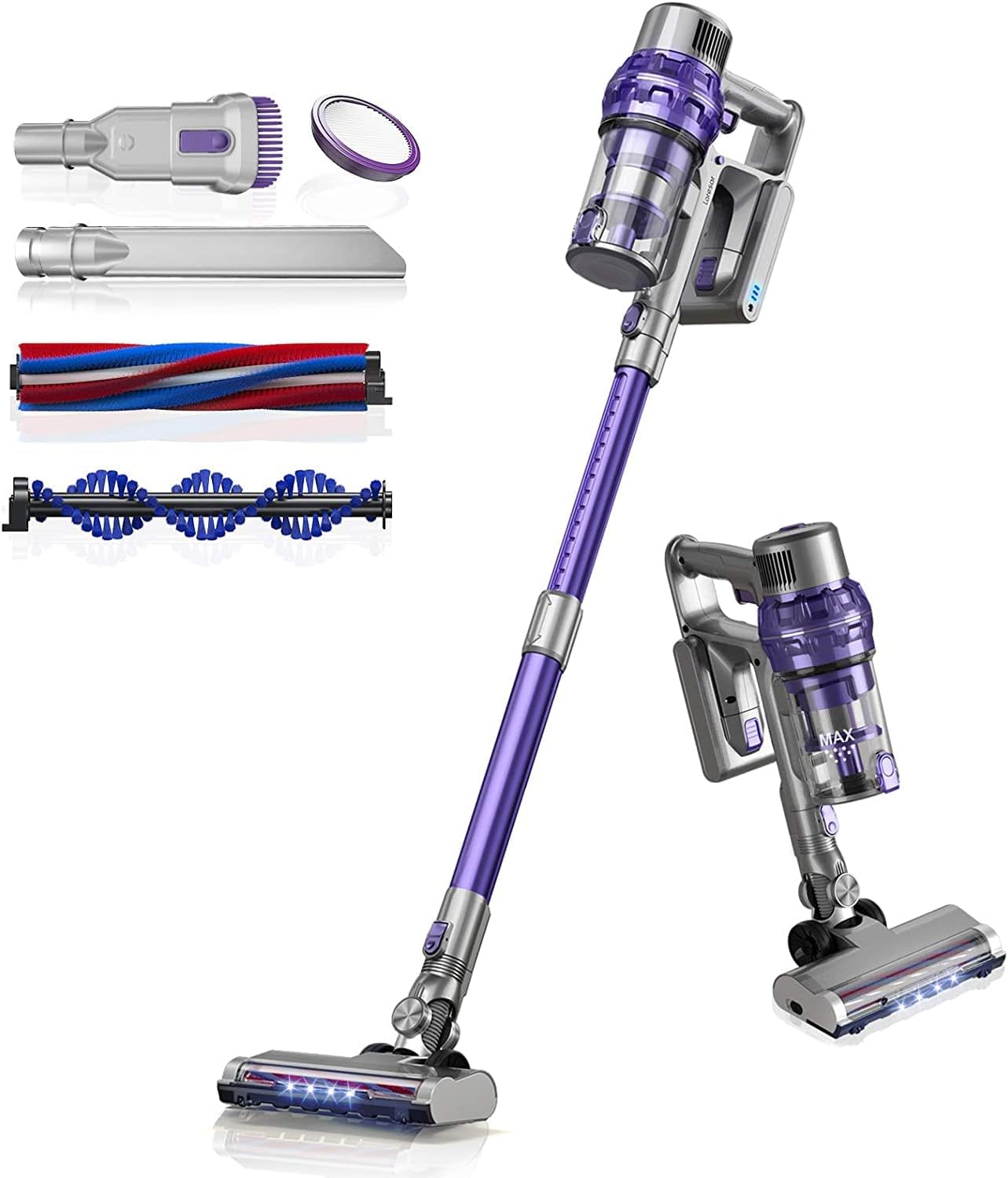 Laresar Cordless Vacuum Cleaner,26KPA Powerful Stick Vacuum with Detachable Battery,Lightweight Handheld Vacuum for Hardfloor/Carpet/Pet Hair,30Mins Runtime,Telescopic Tube(Elite 1)