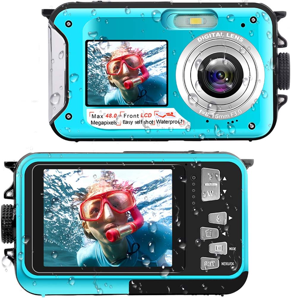 Waterproof Digital Camera Underwater Camera Full HD 2.7K 48 MP Video Recorder Selfie Dual Screens 16X Digital Zoom Flashlight Waterproof Camera for Snorkeling (DV806) Pack of 2