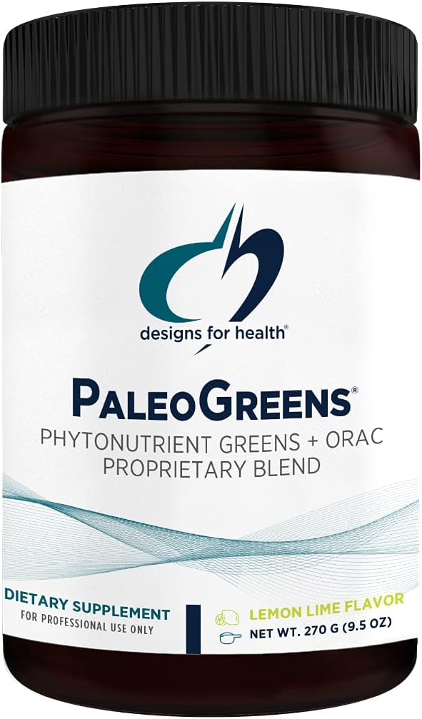 Designs for Health PaleoGreens - Over 90% Organic Super Green Shake Powder with Vegetables, Berries, Enzymes + Antioxidants - Non-GMO, Drink Mix, Lemon-Lime Flavor (30 Servings / 270g) Pack of 2