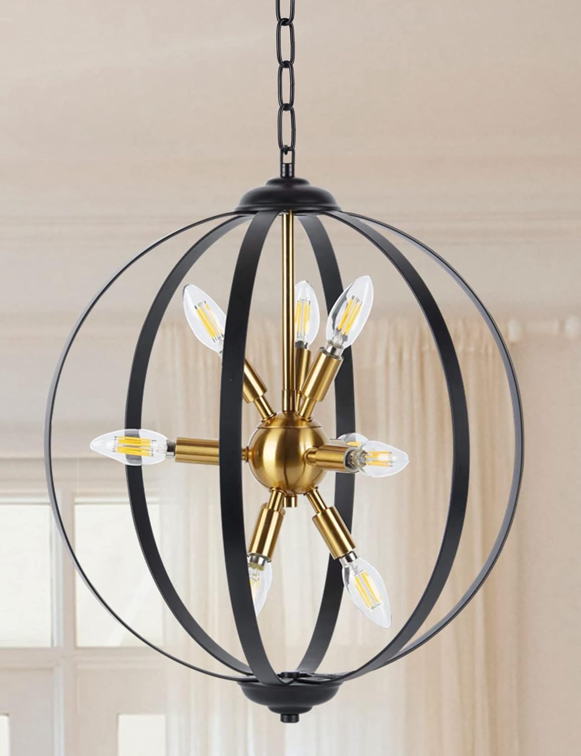 WOAEKR 9-Light Black Gold Globe Chandelier,Chandelier Lighting Fixture, 17
