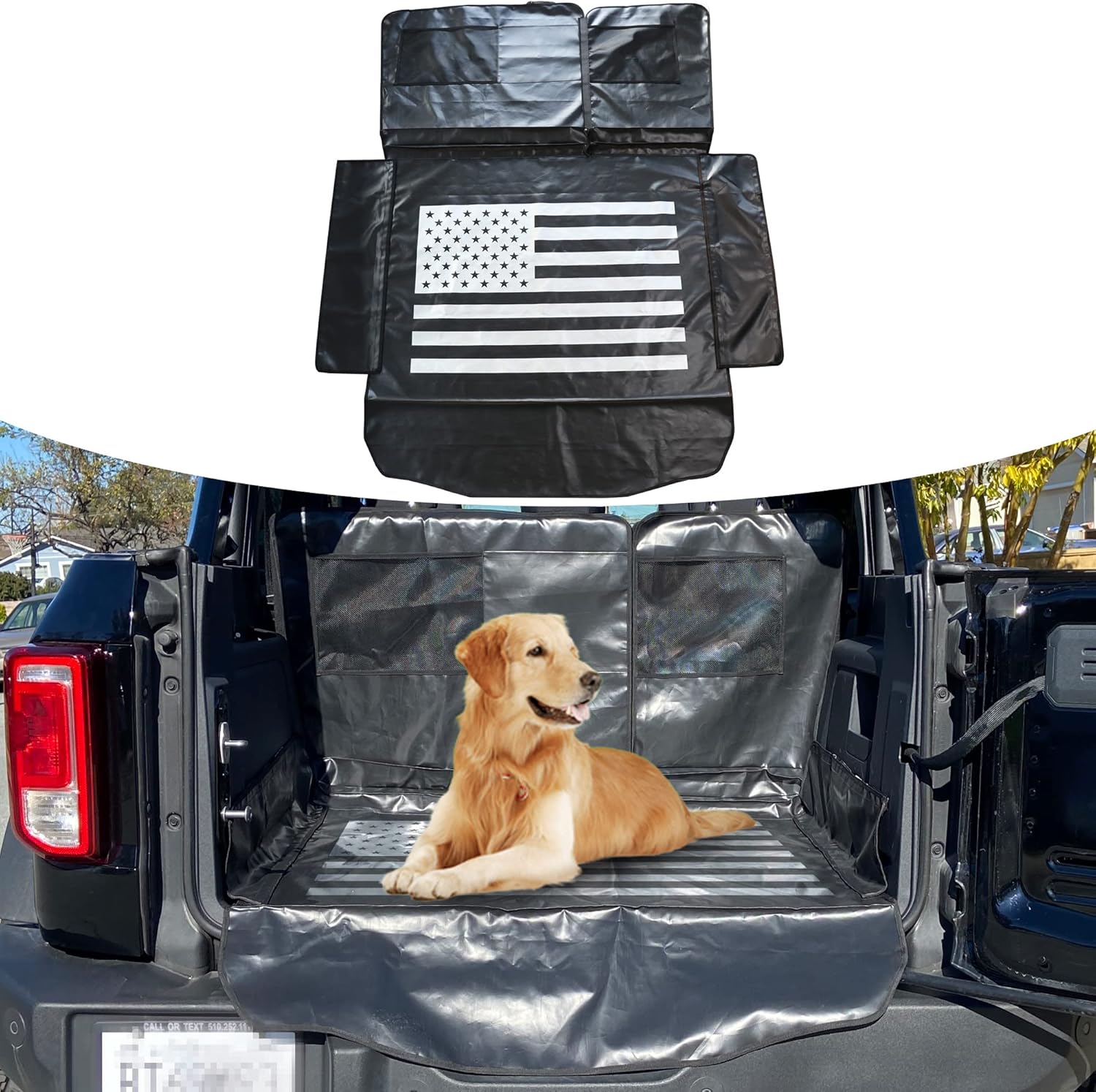 Sukemichi Dog Cargo Liner for Bronco 4 Doors, Water Resistant Pet Cargo Cover Dog Seat Cover Mat for Ford Bronco Accessories 2021 2022, with Bumper Flap Protector, 1pcs, (Star)