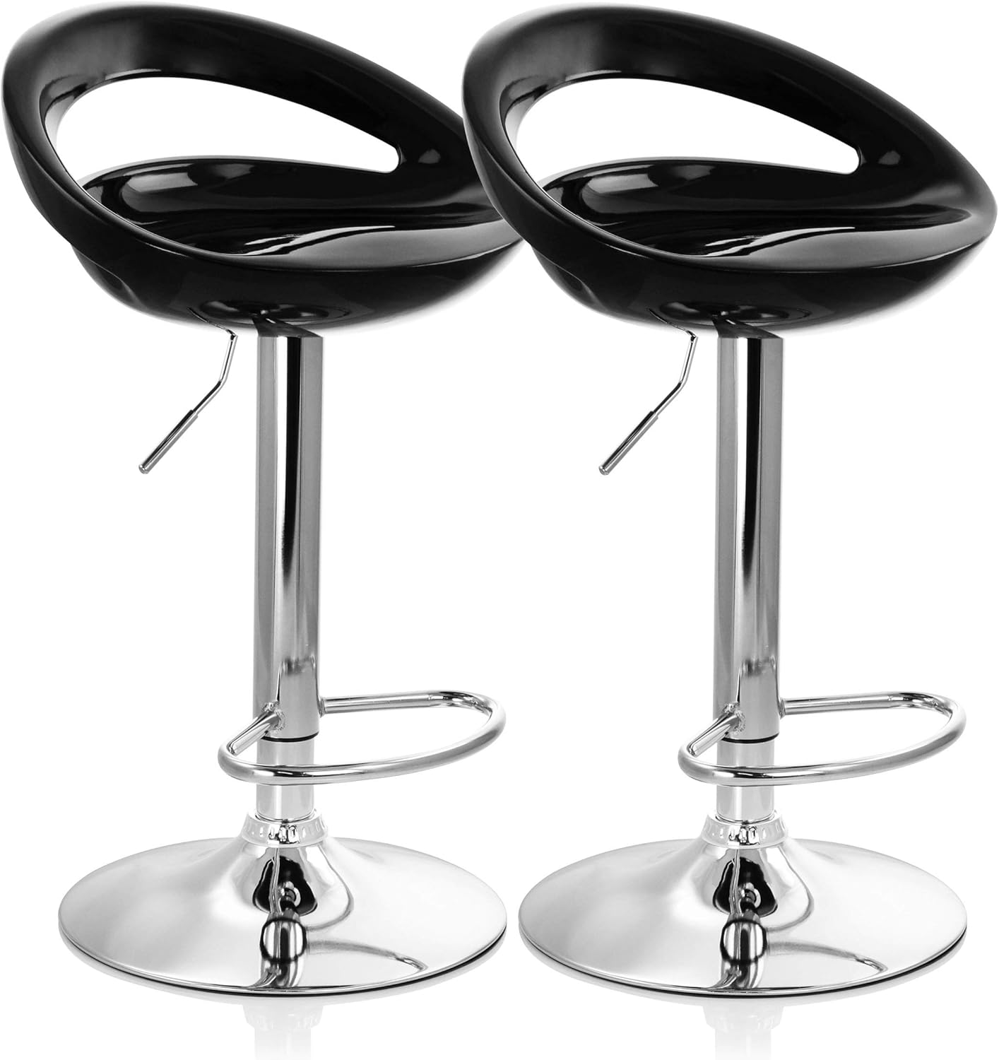 Elama Modern 2 Piece Retro Adjustable Bar Stool in Black with Chrome Base