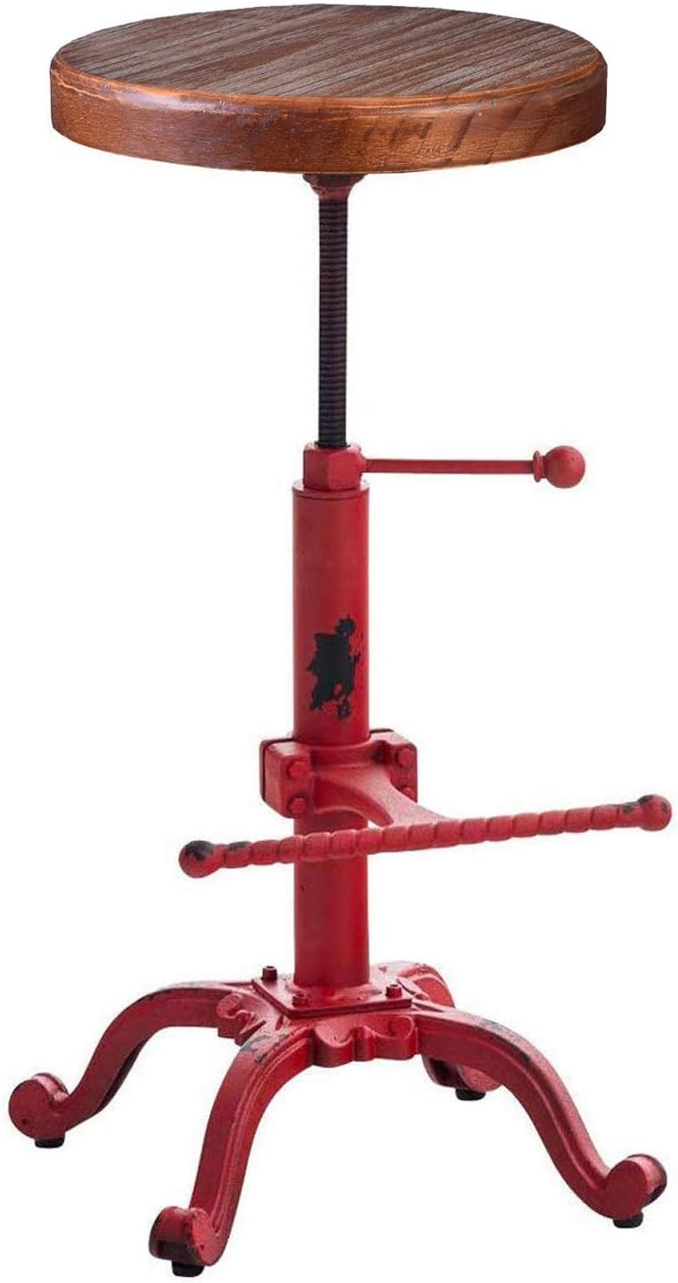 Topower Industrial Retro Vintage Farm Wooden Tractor Stool Kitchen Swivel Height Adjustable bar Stool (Antique White)