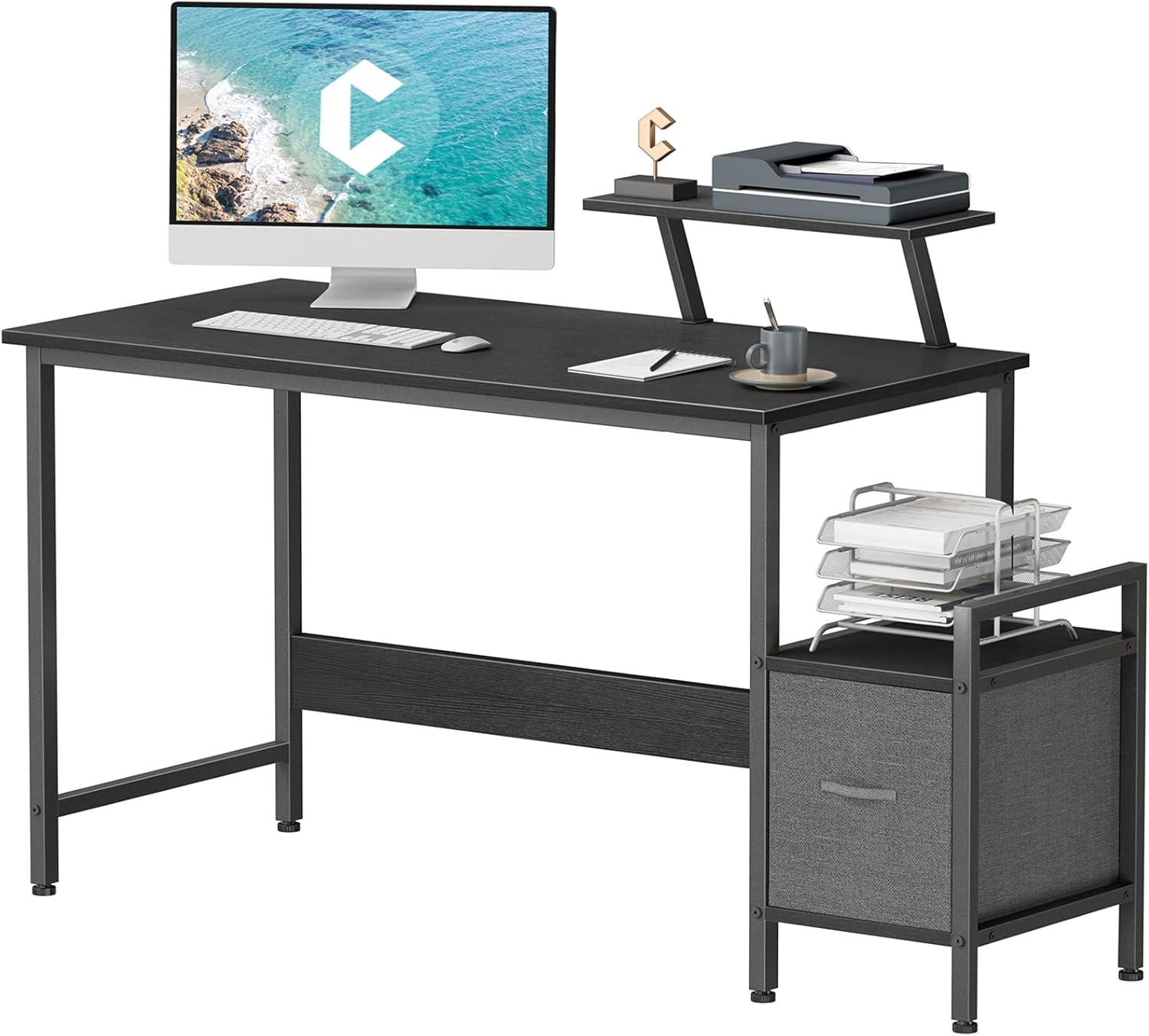 CubiCubi Small Computer Desk 47 Inch Home Office Multipurpose Writing Desk with Extra Storage Rack and Moveable Shelf, White