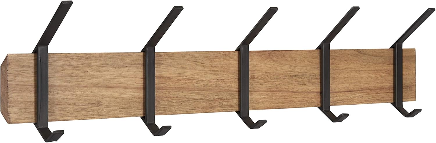 Kate and Laurel Rossmore Modern 5 Hook Shelf, Walnut and Gold, Mid-Century Coat Rack