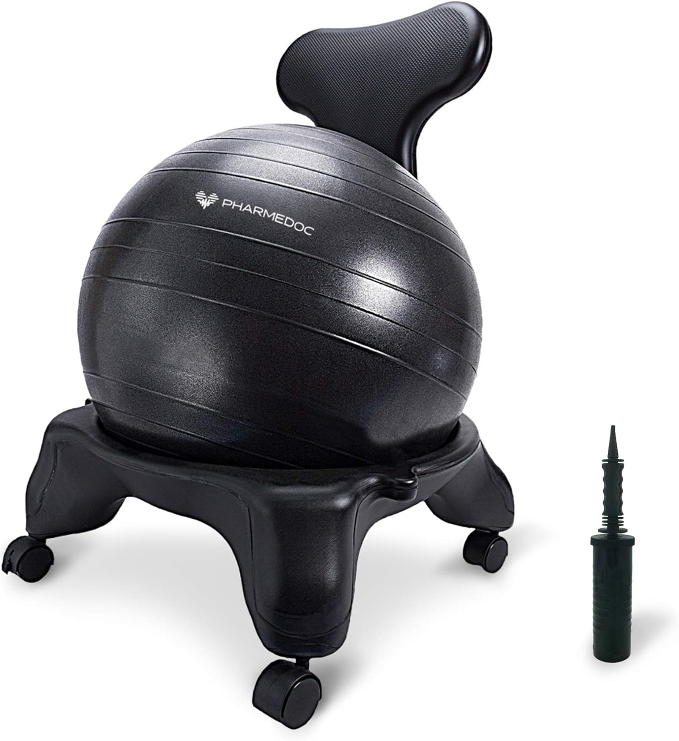 PharMeDoc Exercise Ball Chair with Back Support for Home and Office w/Exercise Yoga Balance Ball, Pump, Removable Back & Lockable Wheels