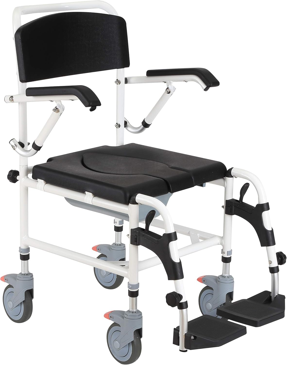 HOMCOM Accessibility Commode Wheelchair, Rolling Shower Wheelchair with 4 Castor Wheels, Rectangle Detachable Bucket, & Waterproof Design, Blue