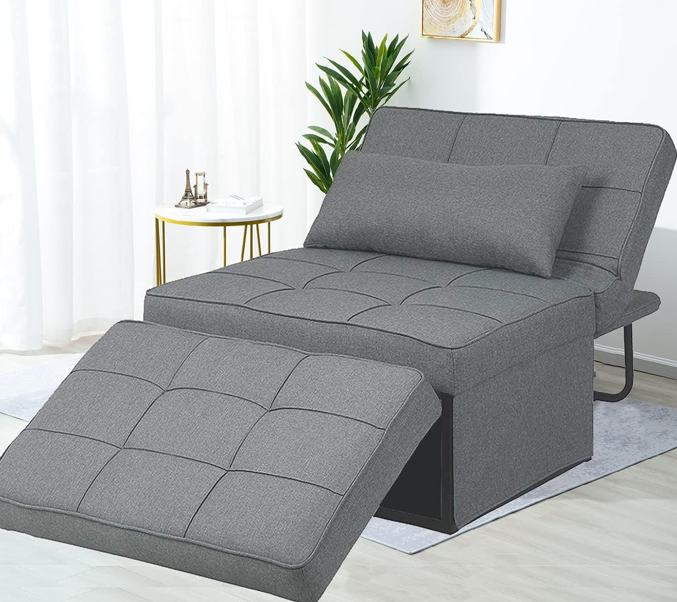 Velvet Folding Ottoman Sofa Bed, Convertible Chair 4 in 1 Multi-Function Modern Breathable Velvet Sleeper Chair Bed with 5 Position Adjustable Backrest, for Living Room and Home Office Velvet Gray