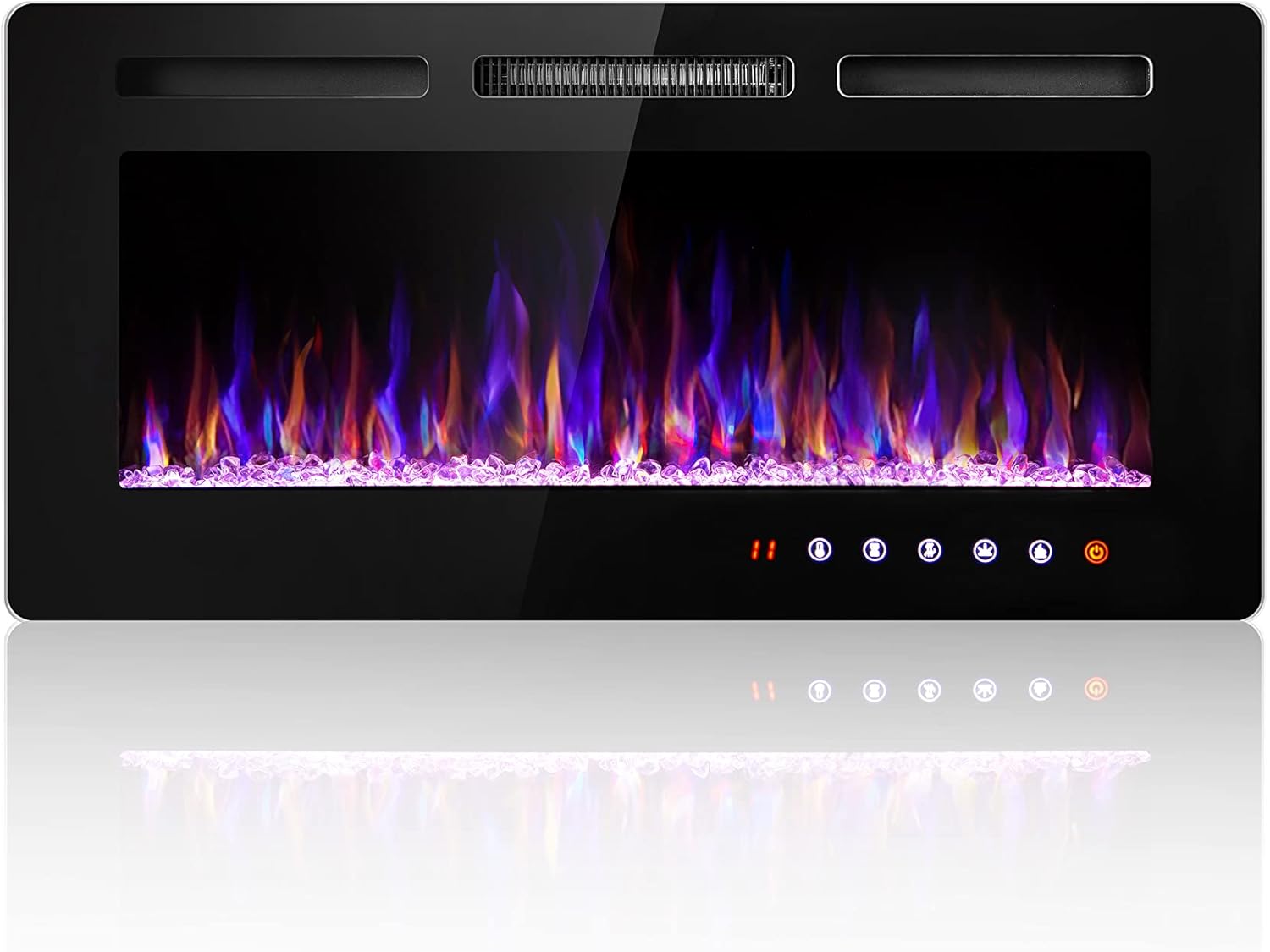 SUNNY FLAME 36 Inches Electric Fireplace Recessed and Wall Mounted Electric Fireplace Heater with Timer, Remote Control, Adjustable Flame Color, Logs and Crystals 1500w/750w Heat