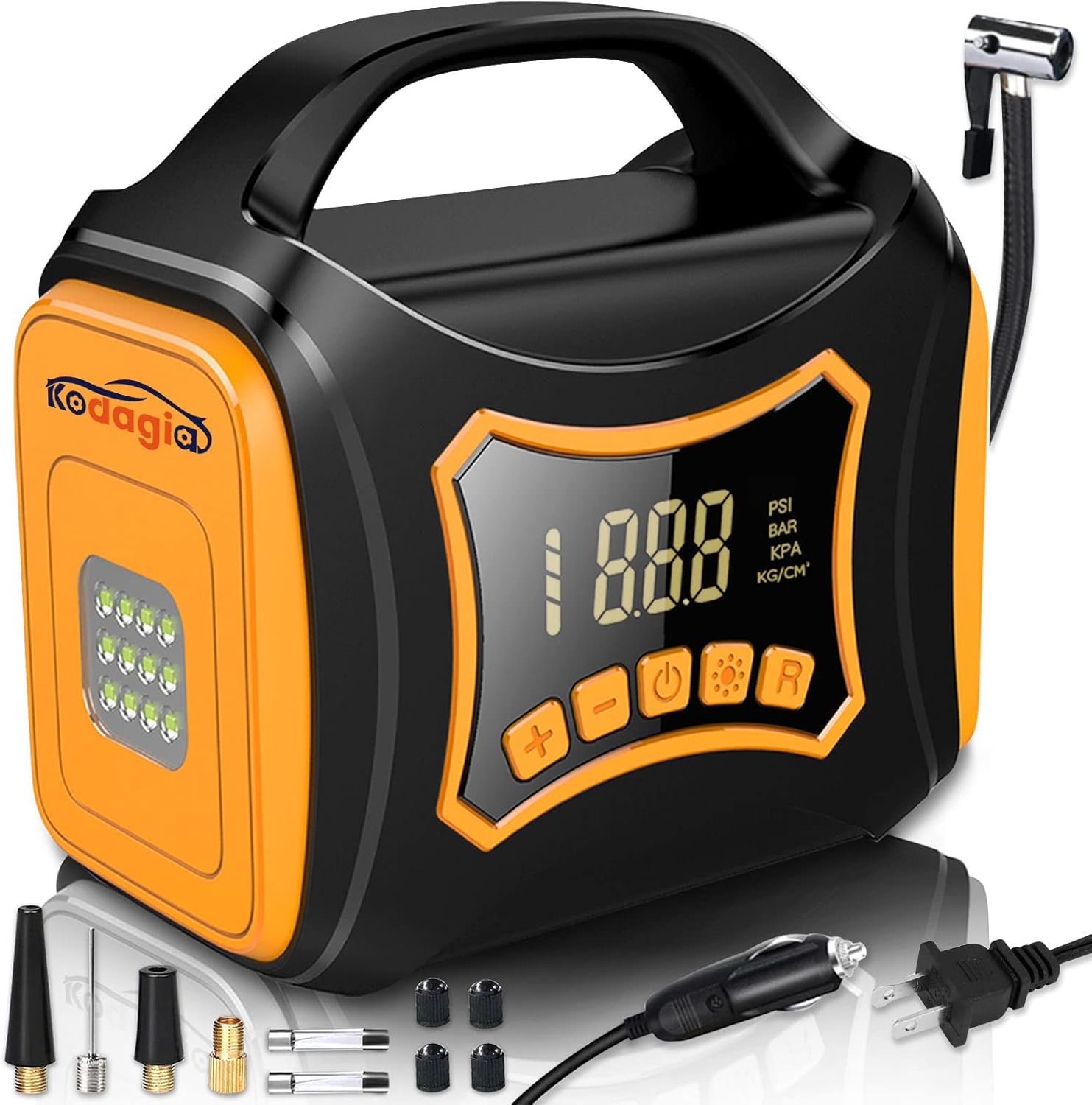 Tire Inflator Portable Air Compressor, 12V DC/110V AC Dual Power Electric Tire Pump for Car Tire, Bicycle, Ball and Other Inflatables. with Digital Pressure Gauge, Led Light, Auto Shut Off Pack of 2