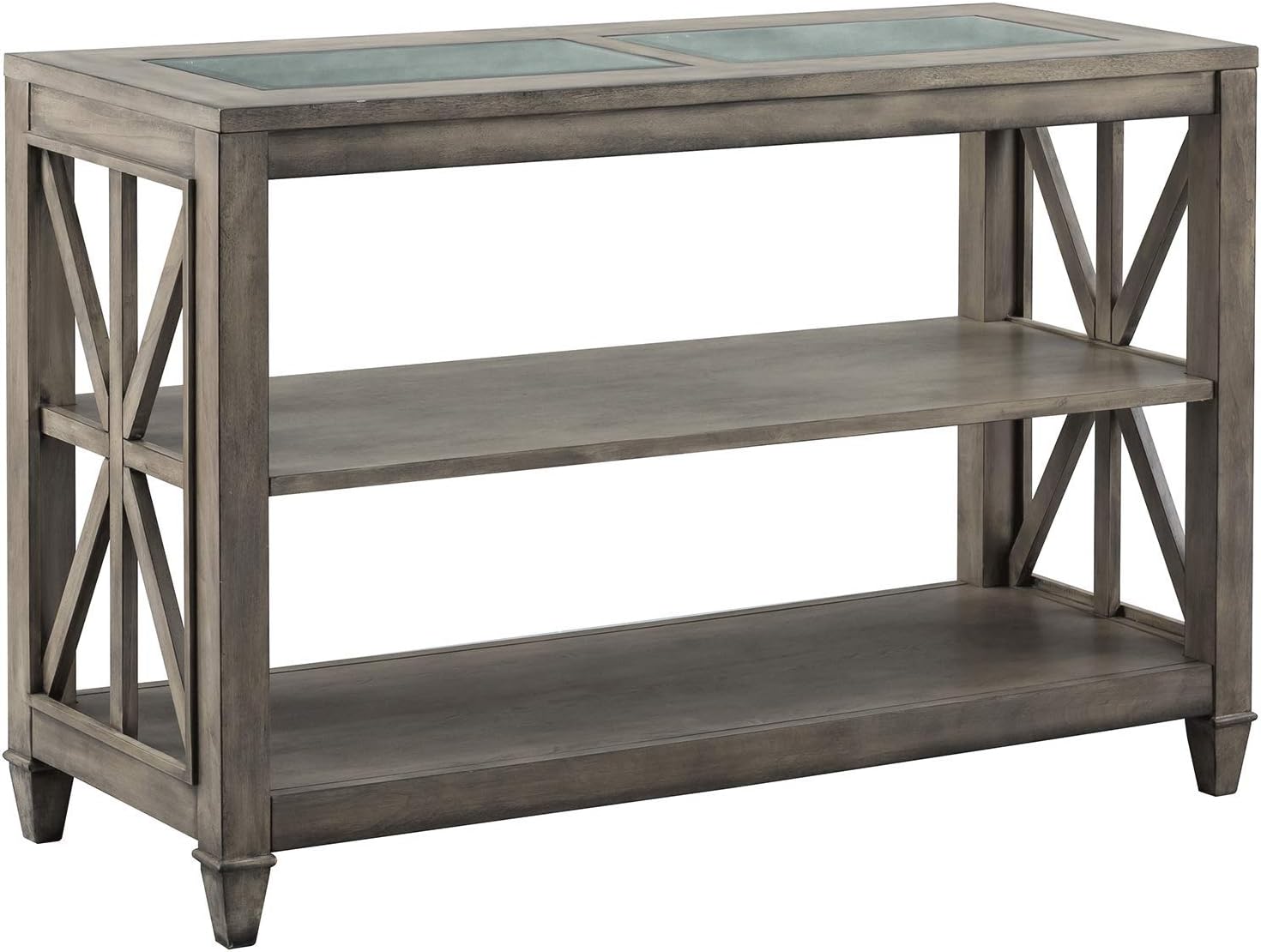 Solid Wood Console Entry Table with Tempered Glass, 3-Tier Narrow Sofa Table with Storage Shelf, 30