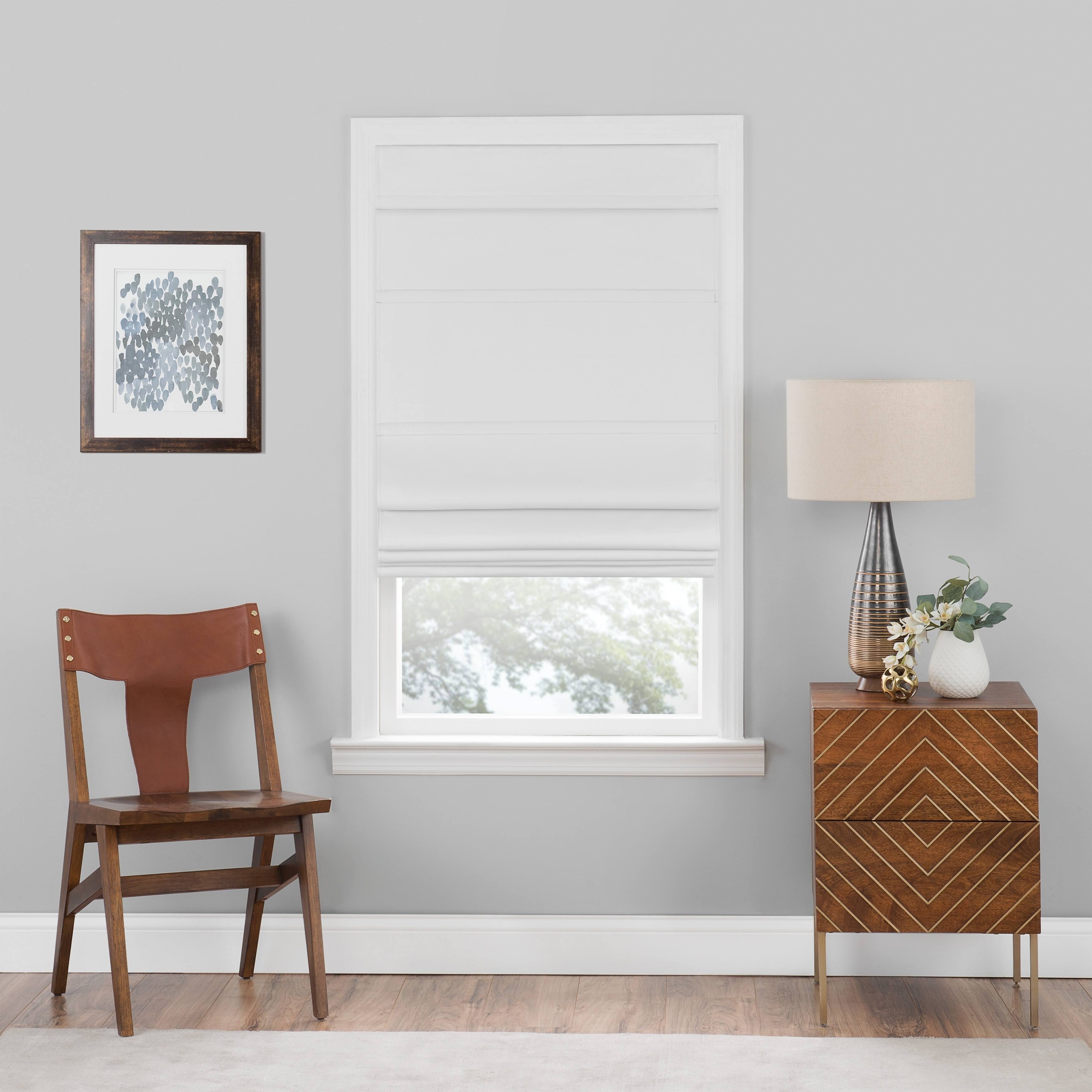 Porch u0026 den Blanton White Cordless Blackout Roman Shade - 33 W x 64 L Inches