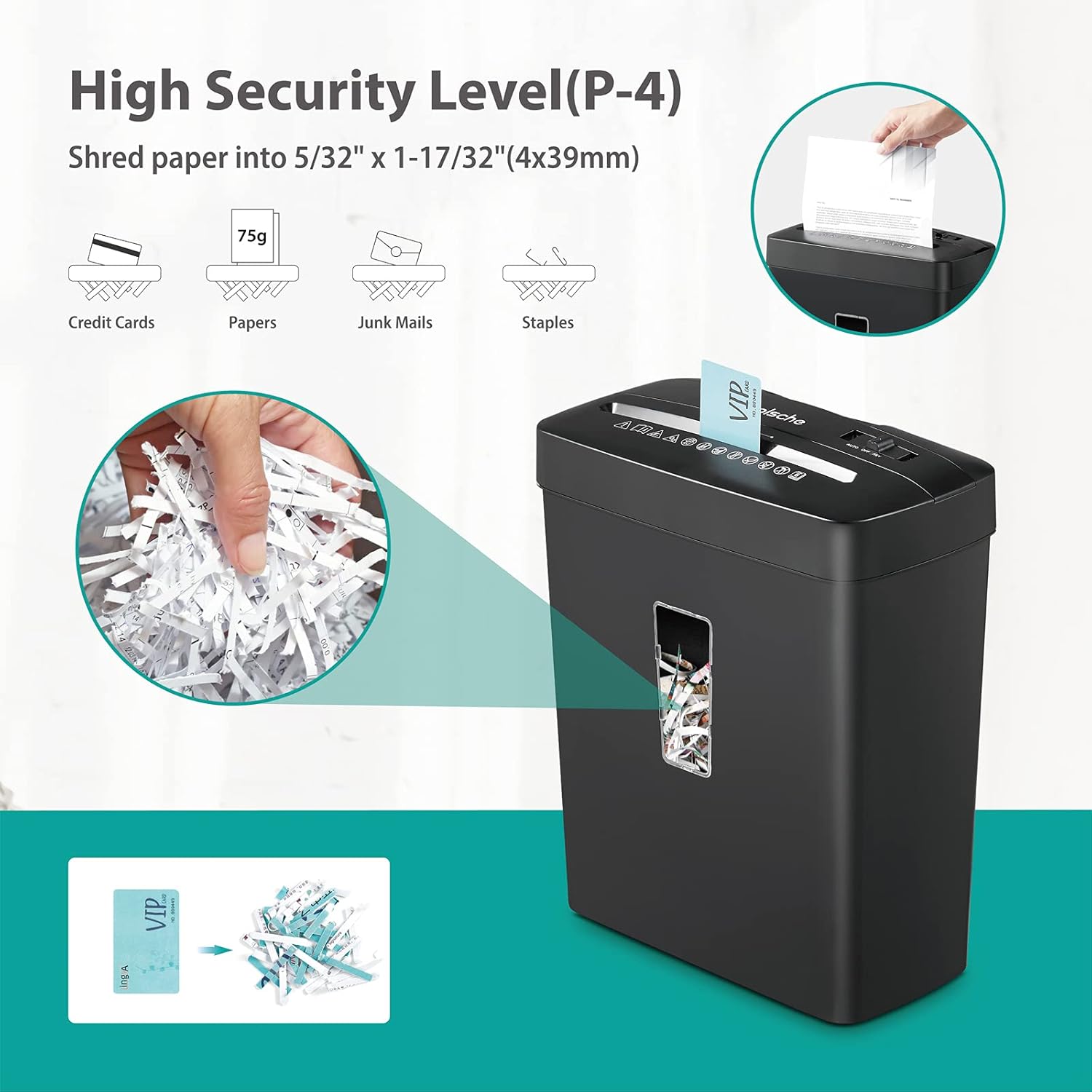Woolsche C220P 6-Sheet Cross Cut Removable Home Office Shredders with Handle,Low Noise Desktop Paper Shredder with Security Lock,P-4 Security Level Shreds Paper/Credit Card Pack of 2