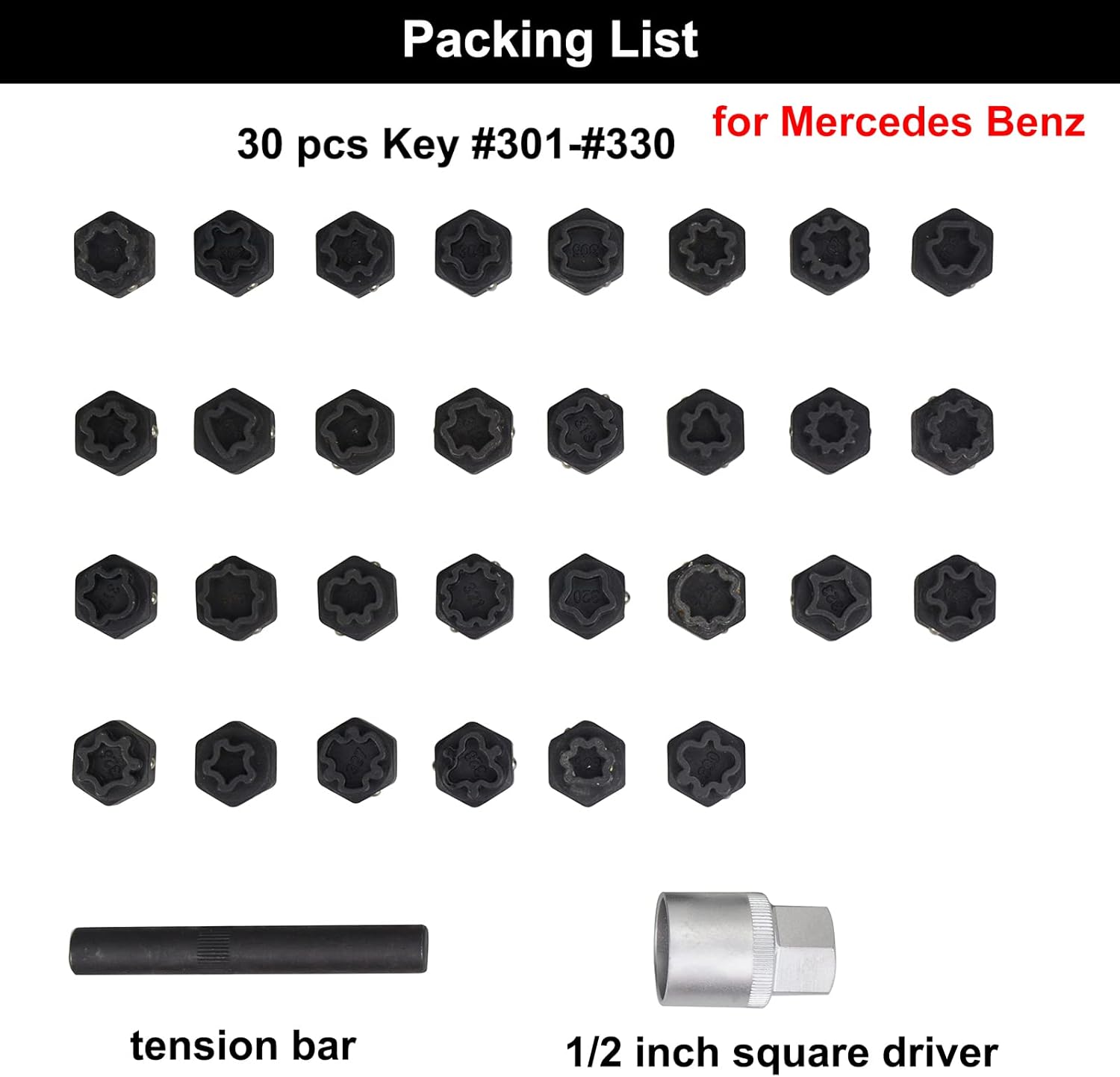 32PCS Automotive Wheel Locks Lug Nuts Socket Set Compatible for Mercedes Benz, Wheel Locks for Cars Key Stripped Remover Torx Bit Set Wheel Anti-Theft Screws Tool Bolt Extractor Set