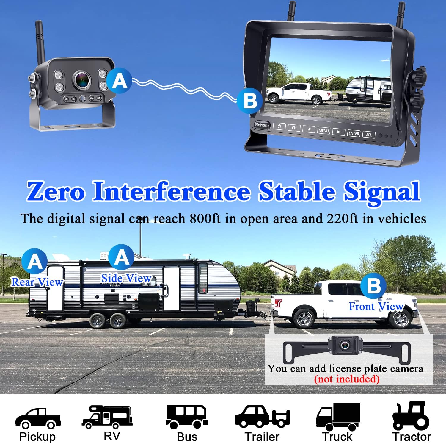 Wireless Backup Camera RV HD 1080P 7'' Touch Key DVR Monitor Rear View System Infrared Night Vision Waterproof for Truck Trailer Camper 4 Channels Adapter for Furrion Pre-Wired RVs Rohent R9