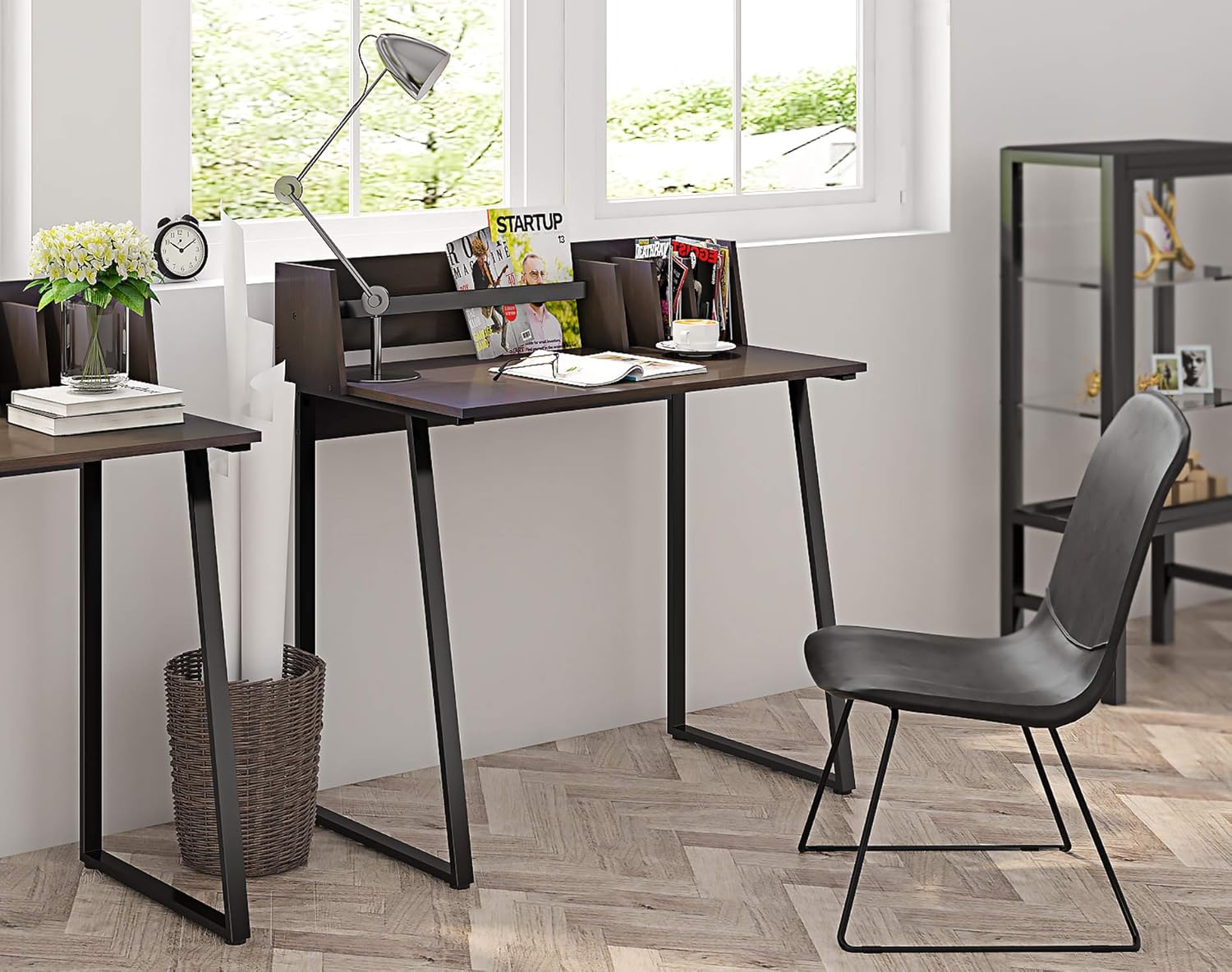 FITUEYES Small Computer Desk with Hutch, Home Office Writing Desk with Hutch, Small Desks for Small Spaces Pack of 2