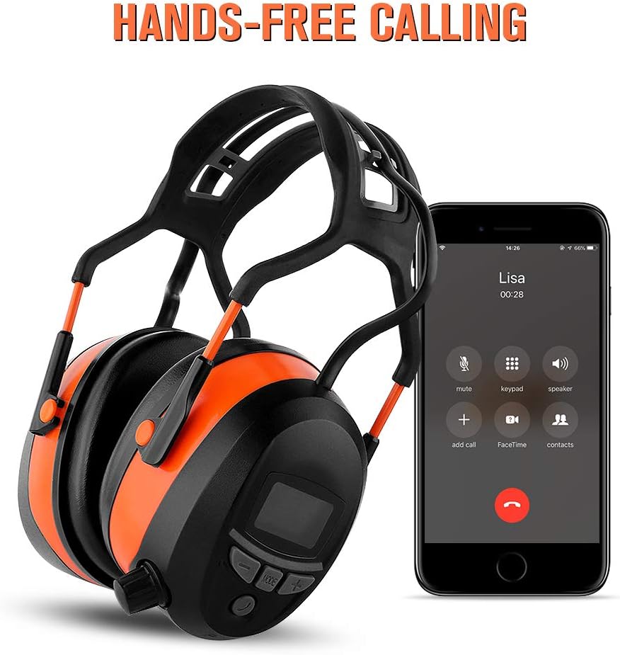 FM MP3 Bluetooth Radio Headphones Wireless Cancelling Headphones with 4GB Memory Card Built-in Mic Electronic Noise Reduction Safety Ear Muffs Protection for Lawn Mower Work by WULFPOWERPRO Pack of 2