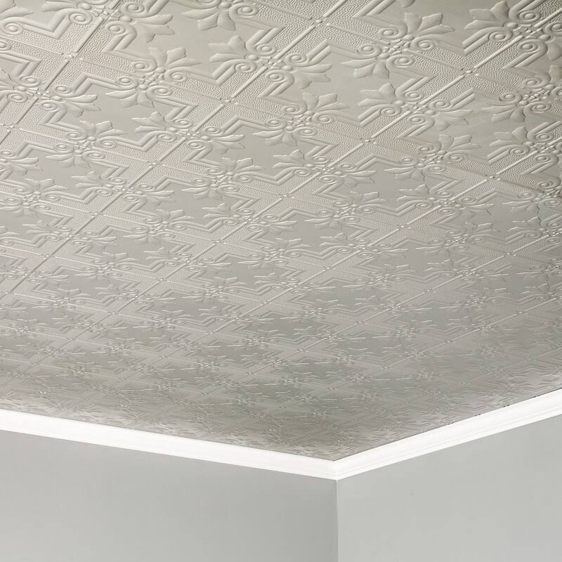 Fasade Regalia Decorative Vinyl 2ft x 4ft Glue Up Ceiling Tile in Argent Silver (5 Pack)