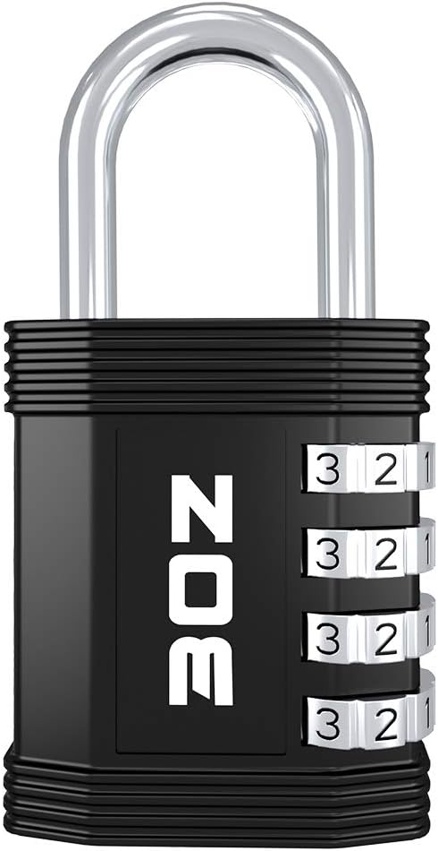 Combination Lock 4 Digit Outdoor Waterproof Padlock for School Gym Locker, Sports Locker, Fence, Toolbox, Gate, Case, Hasp Storage (1, Black)