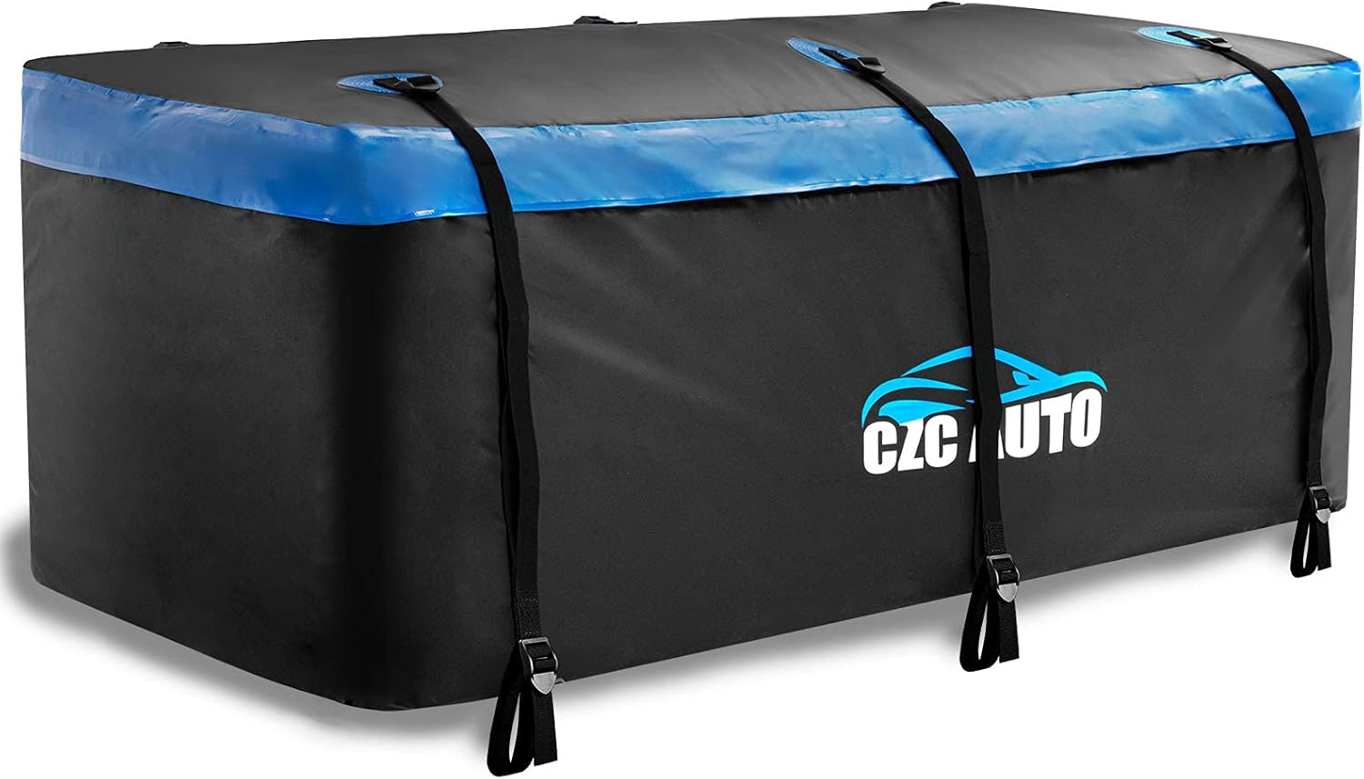 CZC AUTO Hitch Cargo Carrier Bag, 20 cu. ft Waterproof/Rainproof/Weatherproof Cargo Traveling Bag for Car Truck SUV Vans' Hitch Tray and Hitch Basket, Safe Steady Durable Soft, Black-Blue