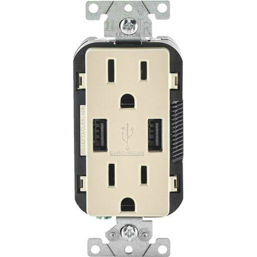 Leviton R08-t5632-0bt 15 Amp Light Almond USB u0026 Receptacle Combination Outlet
