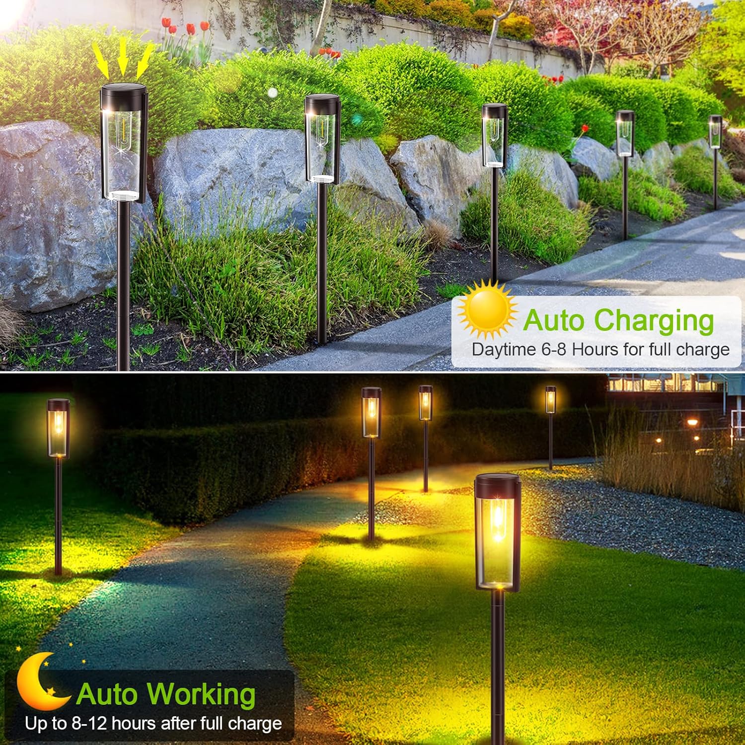 LETMY Solar Pathway Lights Outdoor, 6 Pack Super Bright Solar Outdoor Lights, IP65 Waterproof Auto On/Off Solar Garden Lights Solar Powered Landscape Path Lights for Yard Lawn Patio Walkway Driveway
