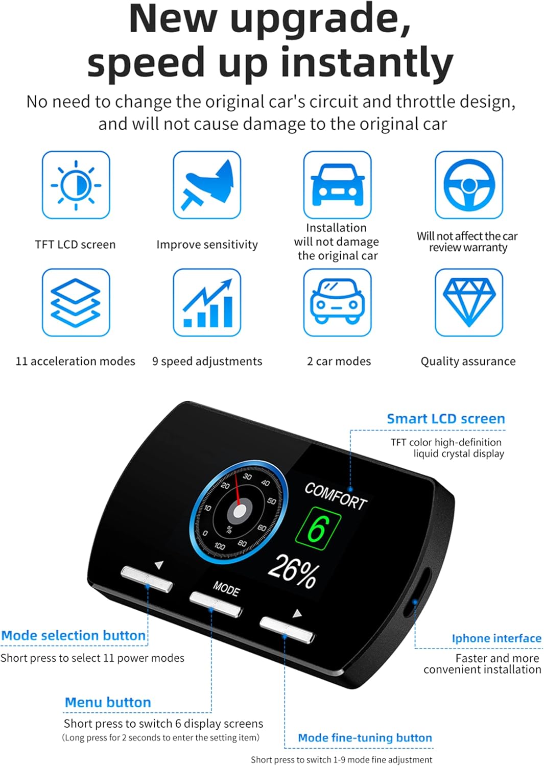 Throttle Response Controller Electronic 9 Drive Modes Smart Racing Accelerator Compatible With Ford F150 F250 Focus Transit Explorer Ka Land Rover Mazda Jaguar (Upgrade-861)