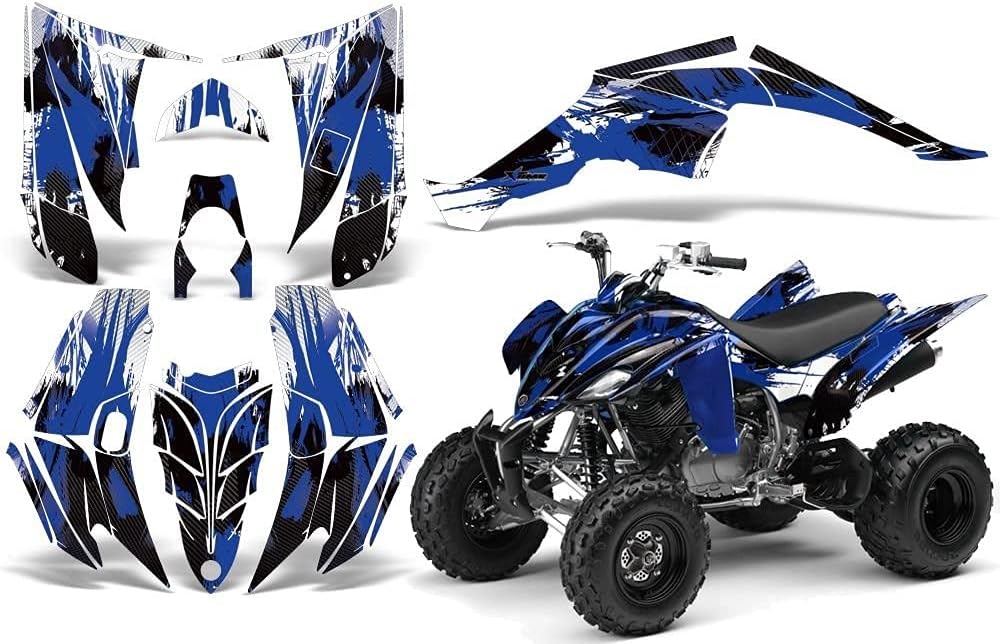 AMR Racing ATV Graphics kit Sticker Decal Compatible with Yamaha Raptor 350 2004-2014 - Carbon X Blue