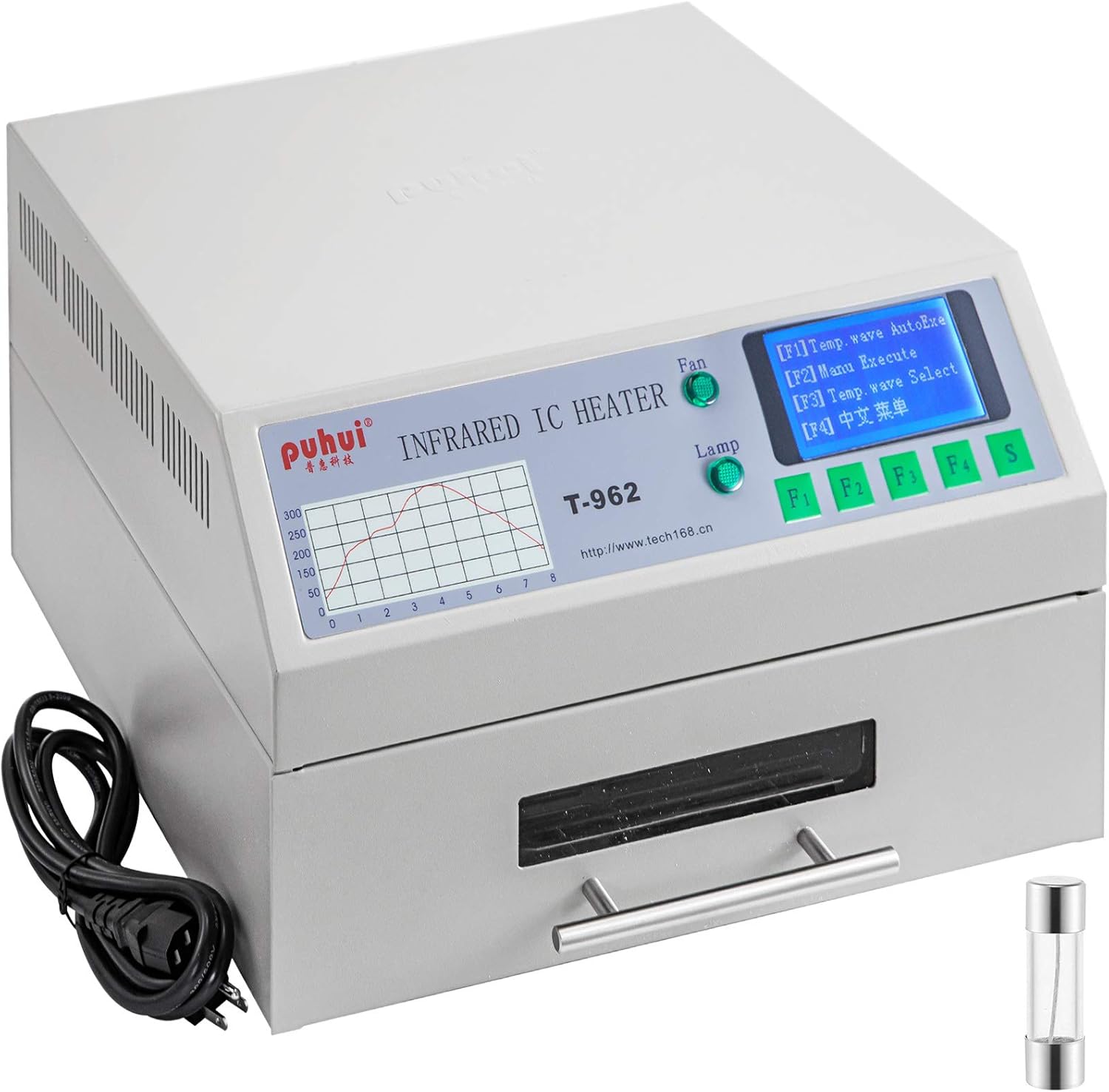 Mophorn Reflow Oven T962 110V Reflow Soldering Machine 800W 180x235 mm SMD SMT BGA Professional Automatic Infrared Heater Soldering Machine W/Smoke Exhaust Chimney Cooling Efficiency