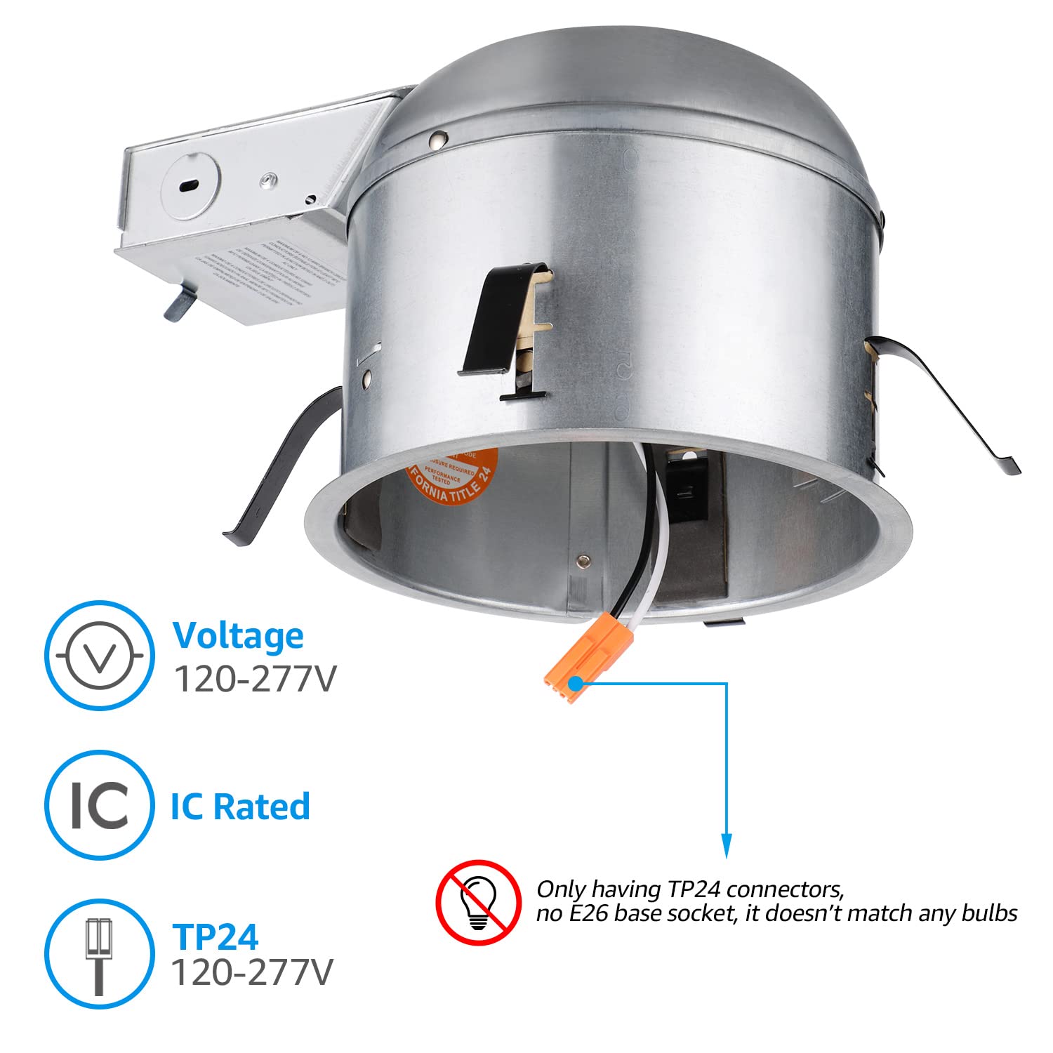 TORCHSTAR 8-Pack 6 Inch Remodel Shallow LED Recessed Housing, IC Rated Air Tight 120-277V Can, Max 20W Compatible, TP24 Connector, ETL Certified, Damp Location Available
