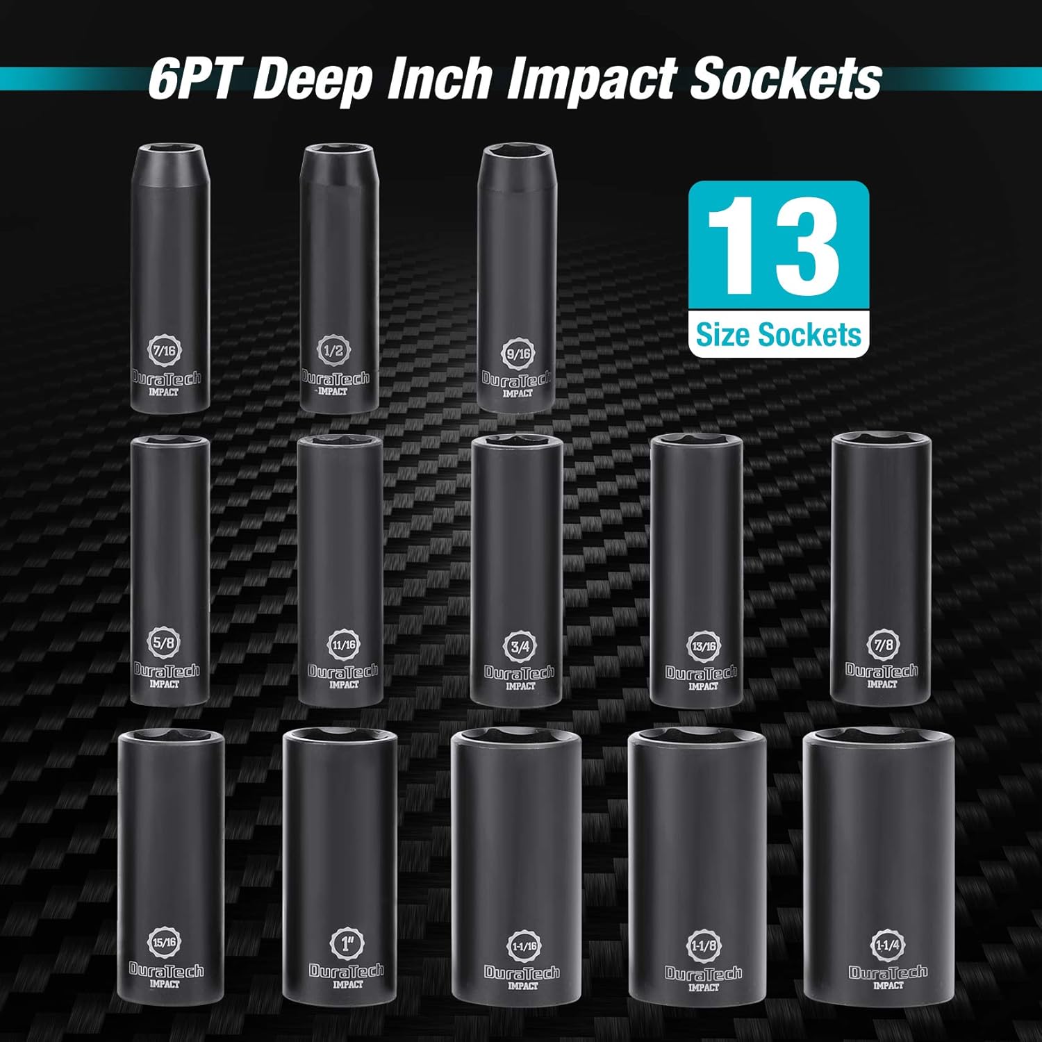 DURATECH 1/2 Inch Drive Deep Impact Socket Set,13 Piece Standard (SAE) Sockets (7/16