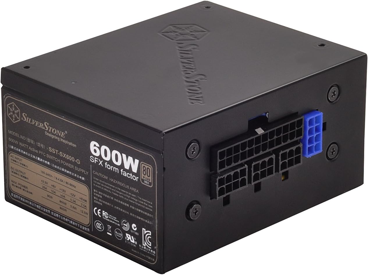 SilverStone Technology 600W SFX Form Factor 80 PLUS GOLD Full Modular Power Supply with +12V single rail, Active PFC (SX600-G)