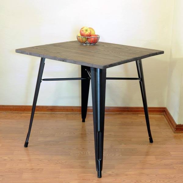Amerihome Loft Style 31 in. x 31 in. Black Metal Dining Table with Dark Elm Wood Tabletop