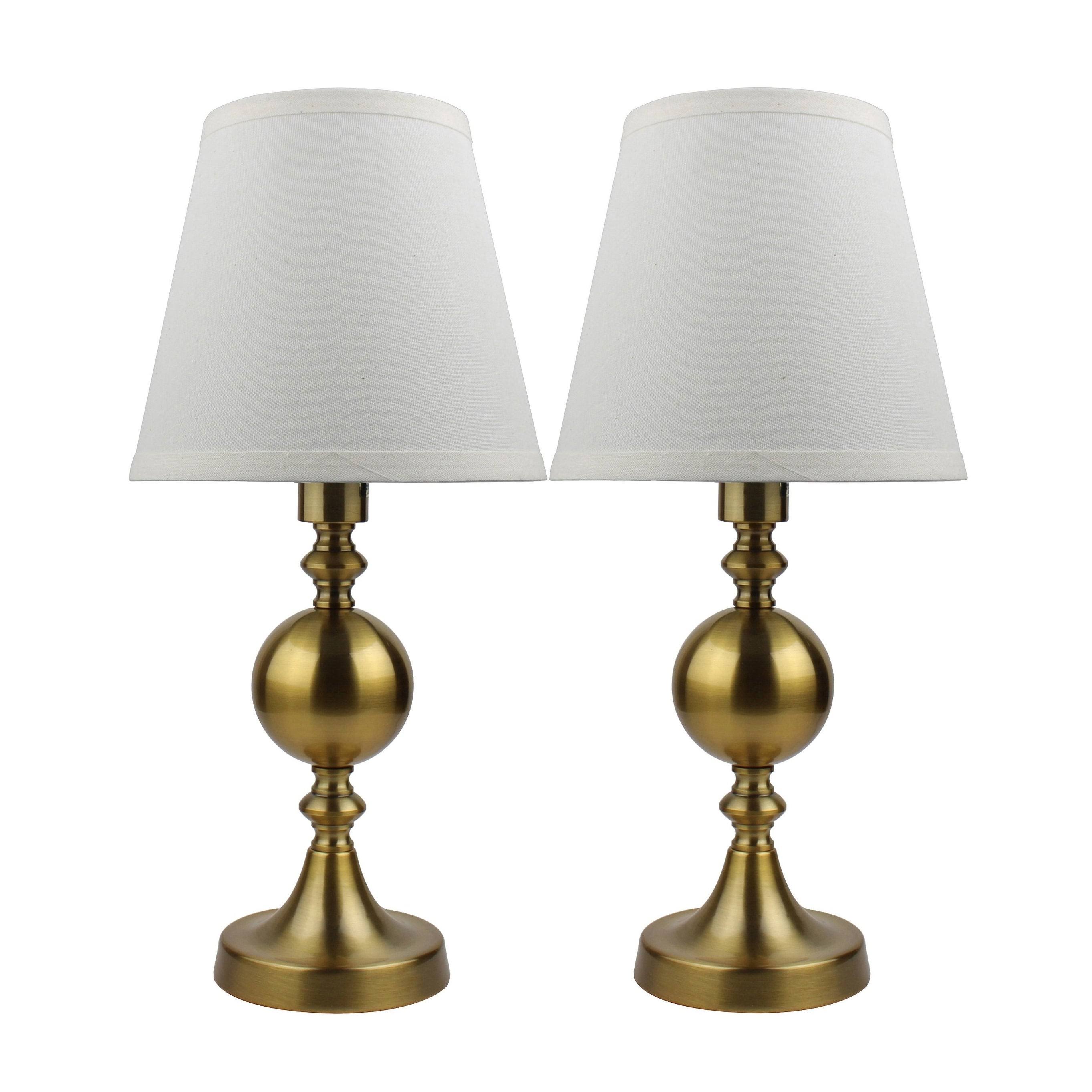 Urbanest Set of 2 Ellery Touch Accent Lamps Antique Gold with Cream Linen Shades
