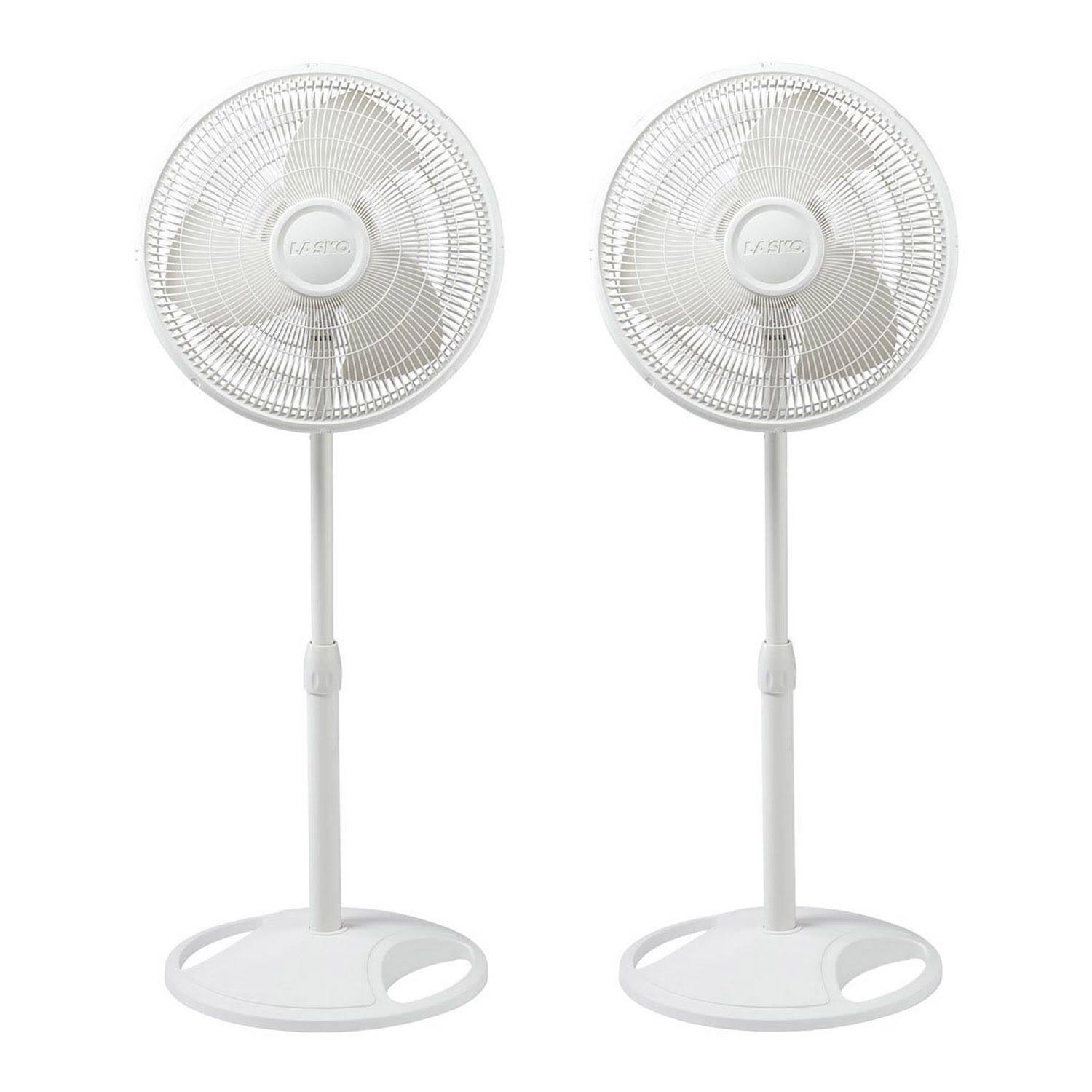 Lasko 16 inch Oscillating Adjustable Tilting Pedestal Stand Fan White (2 Pack)