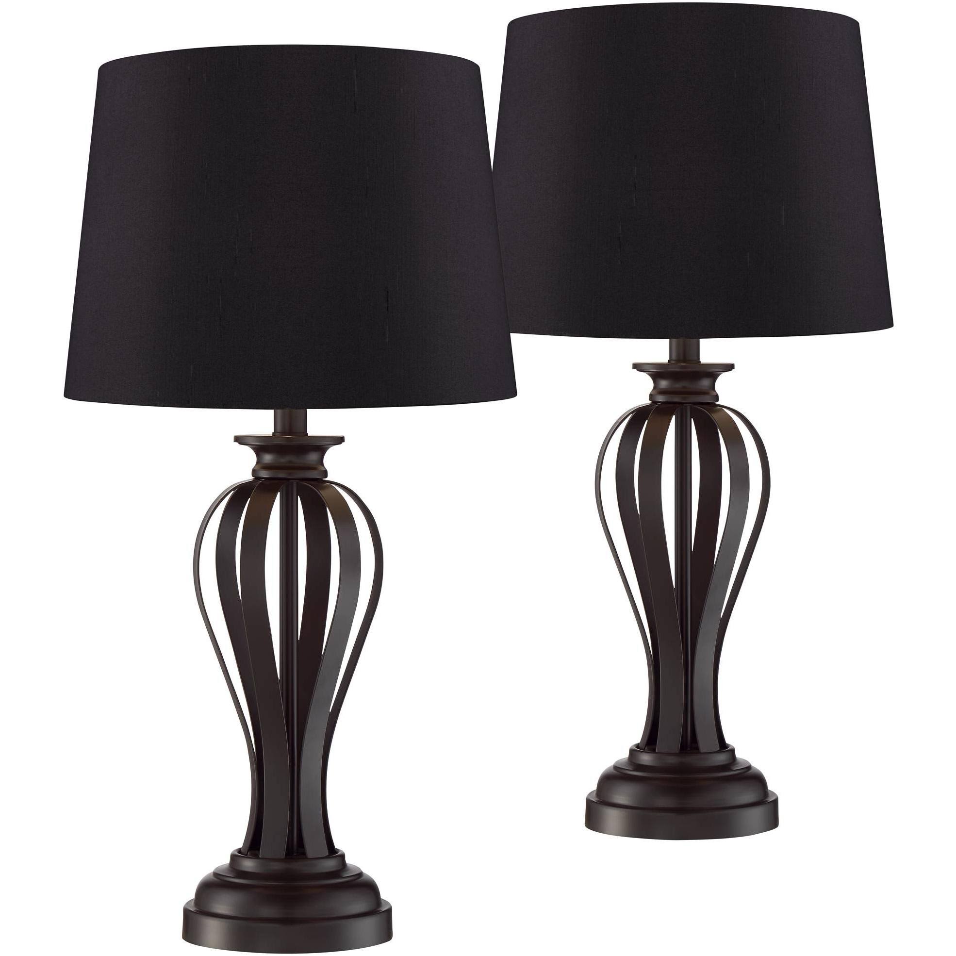 Freddie Bronze Metal Black Shade Table Lamps Set of 2 - Style #96P69