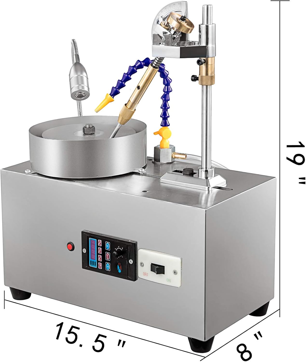 VEVOR Gem Faceting Machine 180W Jade Grinding Polishing Machine 3000RPM Rock Polisher Jewel Angle Polisher with Faceted Manipulator Led Light and Water Pump Flat Grinder for Jewelry Polisher(110V)