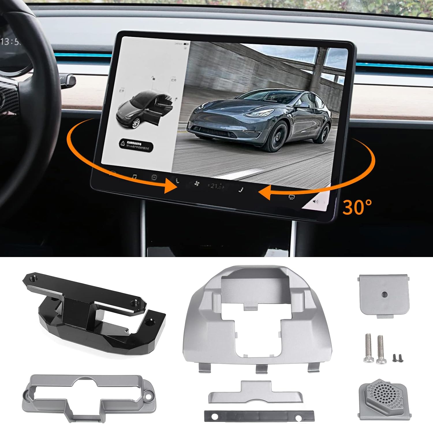 Bomely Fit 2017-2021 Tesla Model 3 Model Y Screen Swivel Mount Center Console Navigation Original Silver Screen Rotating Holder for Model Y Model 3 2022 Accessories (Upgrade-Four Directions)