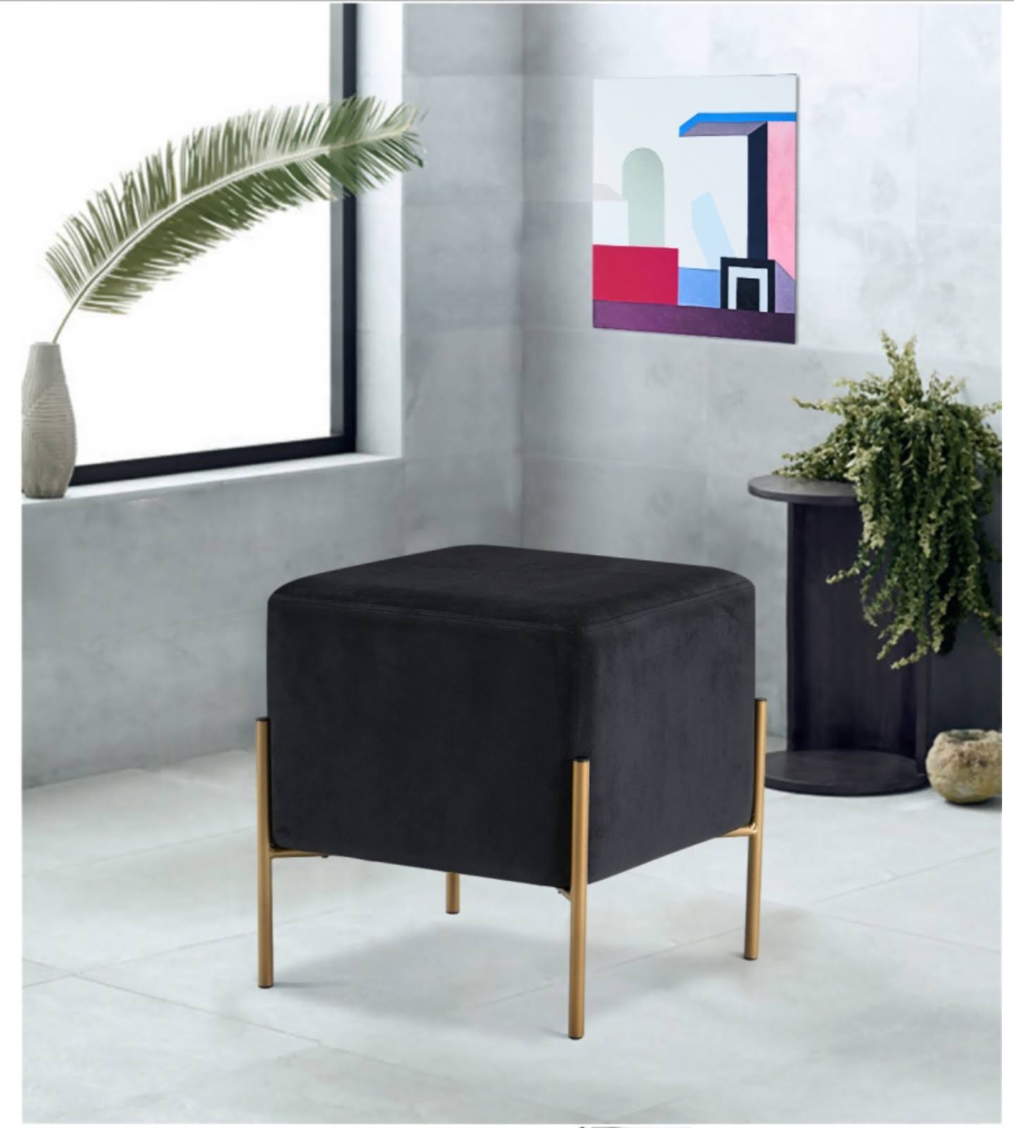 Meridian Furniture Isla Black Velvet Ottoman/Stool