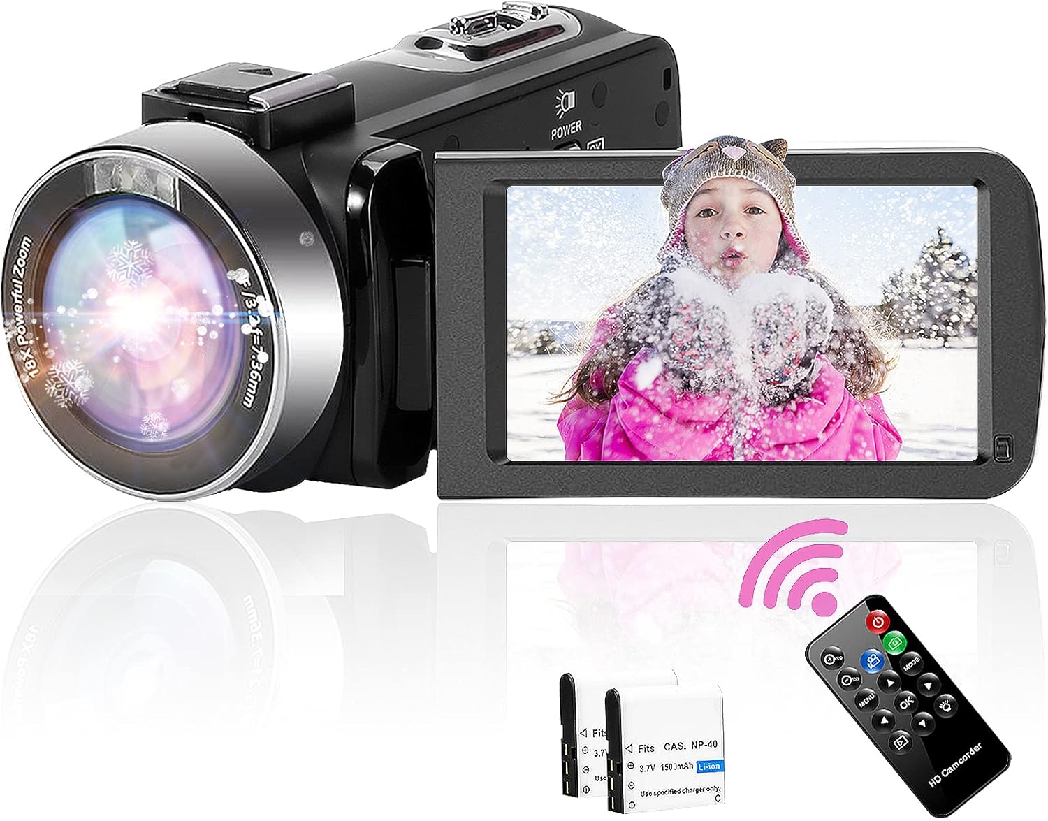 Video Camera Camcorder,2.7K Full HD 30FPS 30MP IR Night Vision Vlogging Camera for YouTube 16X Zoom Digital Camera 3.0 Inch Flip Screen Recording Camera with Remote Control and Two Batteries Pack of 2