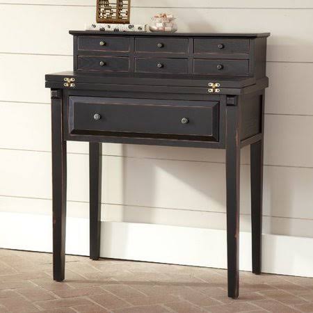 Gallo Solid Wood Secretary Desk with Hutch Color: Distressed Black