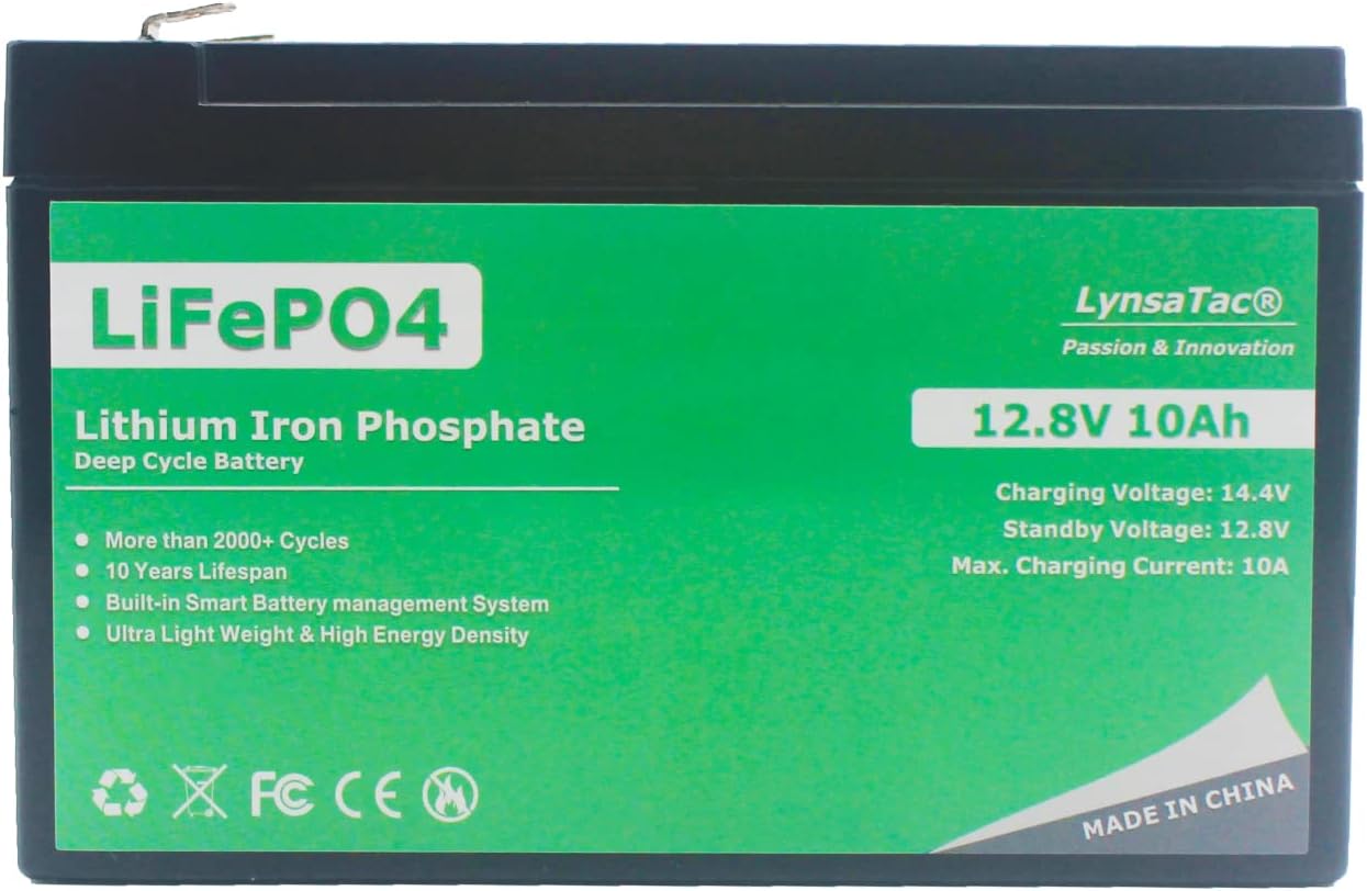 LynsaTac 12V 10Ah LiFePO4 Battery, Rechargeable Lithium Iron Phosphate Battery Deep Cycle, with Built-in Smart BMS and Low- Temperature Cut-Off, 6 Amp Discharge Rate for Solar System, Back up Power