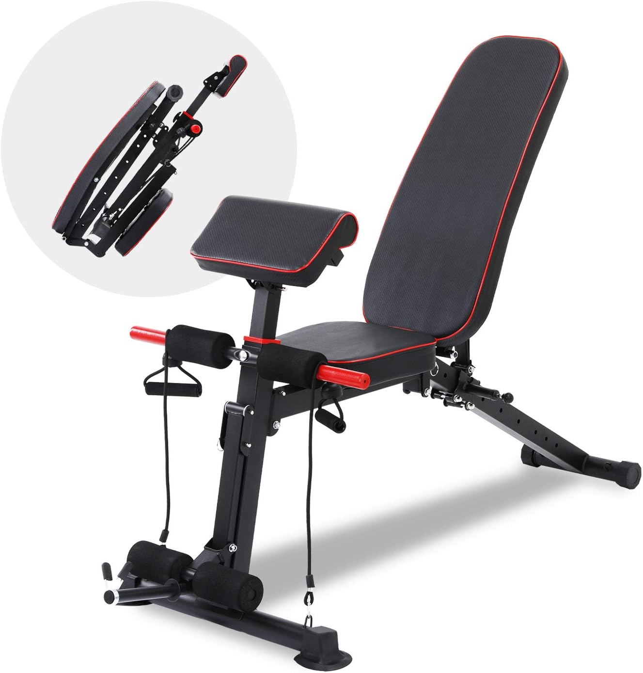 BAHOM Adjustable Weight Bench Foldable with Backrest and Preacher Pad, Gym Workout Bench for Home Office Exercise 500 Pounds