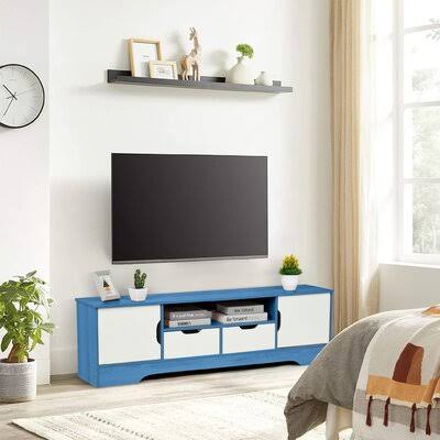 Kesia Solid Wood TV Stand for TVs Up to 70x22 with Fireplace Included Ebern Designs Color: Blue/White