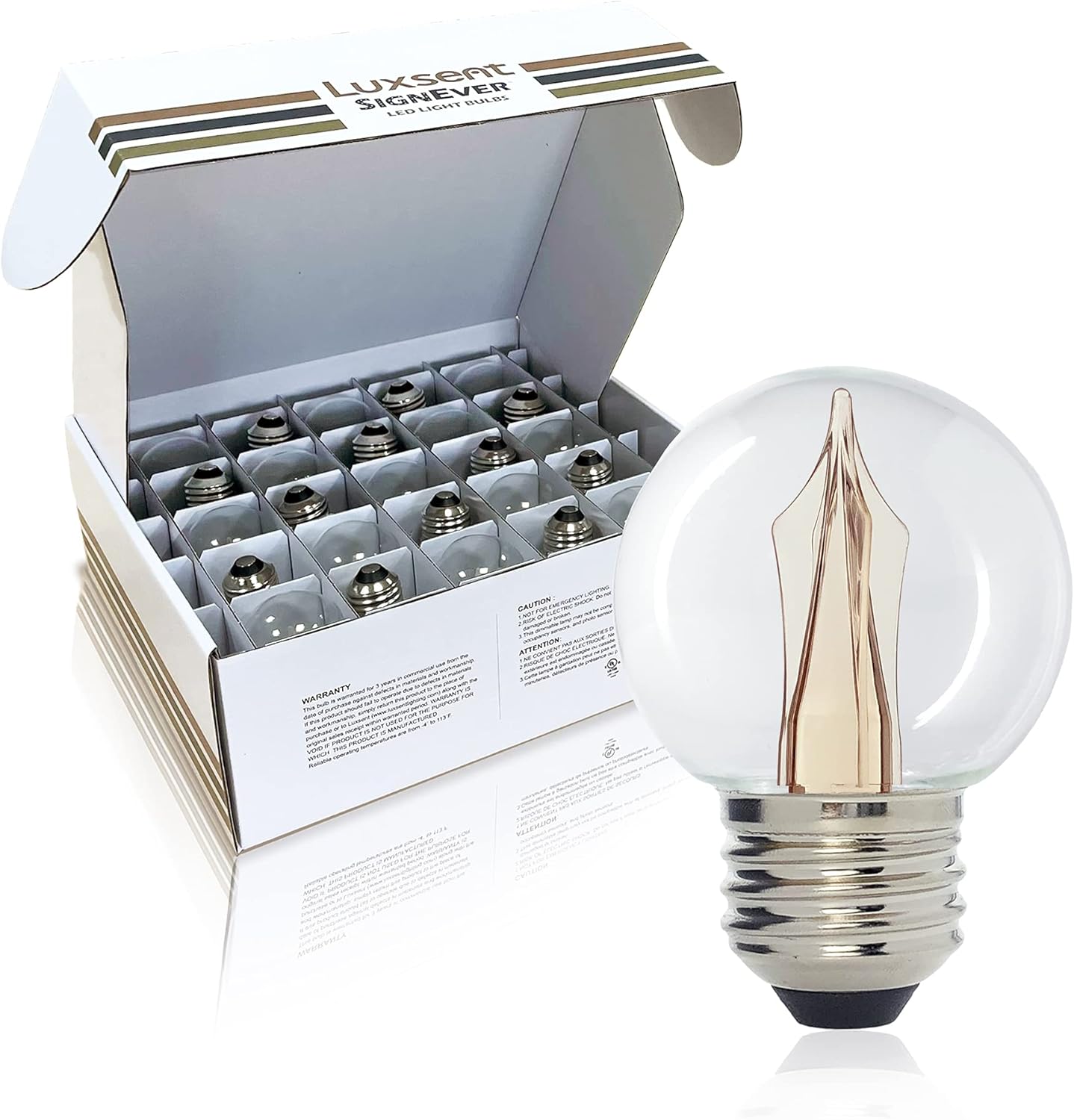 Scoreboard / Christmas Lighting G50 LED Decorative Bulb, Warm White 2400K, Outdoor Waterproof Shatterproof, 1 W Low Wattage (10W Equivalent), E26 Medium Base, 25 Pack