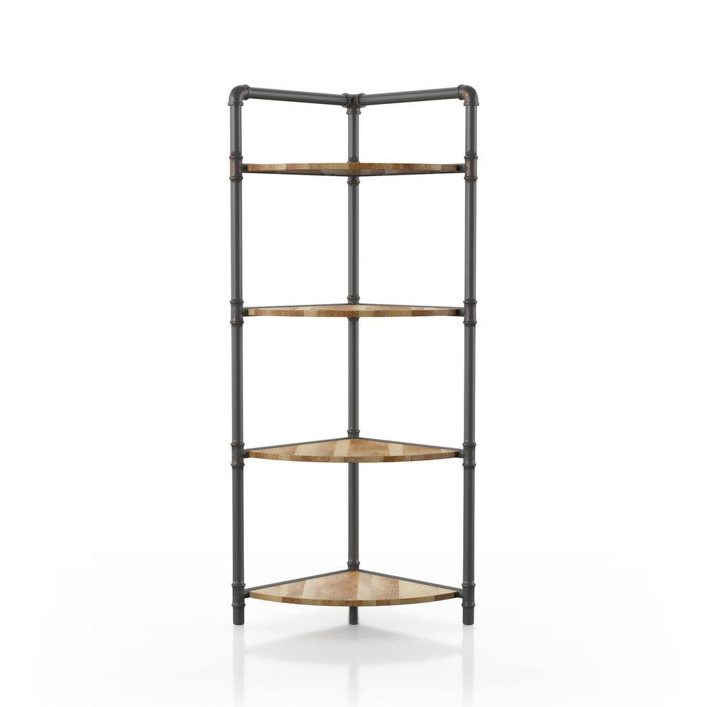 Furniture of America Dendham Sand Black; Light Pure Copper Metal 4-Shelf Corner Bookcase | IDF-AC542-4
