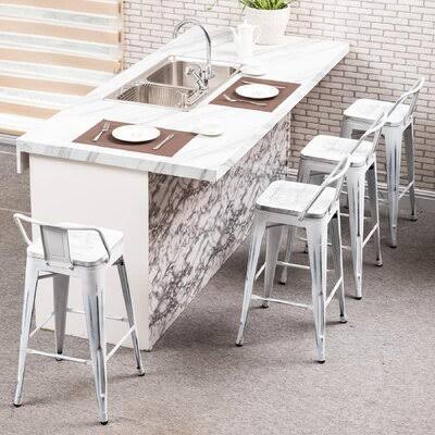 Metal Barstools Set of 4 Counter Bar Stools with Wood Top Low Back Matte Black Williston Forge Color: White, Seat Height: Counte