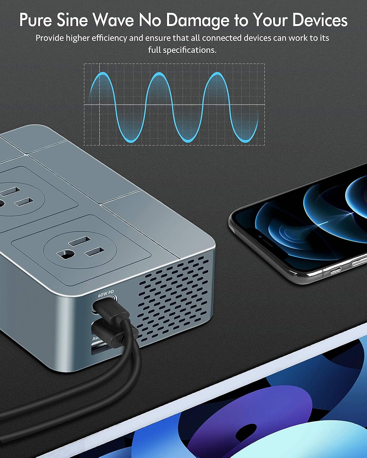 Pure Sine Wave Inverter by KOOSLA, 300W Power Inverter [��� �� ���-�] for Car DC 12V to AC 110V Car Plug Adapter Outlet